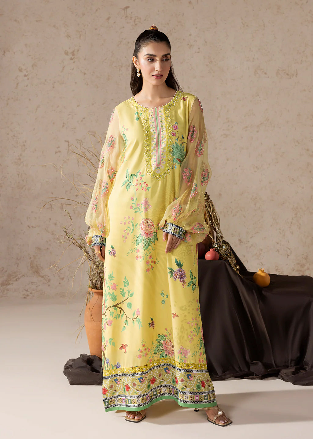 georgette Kaftan in Yellow