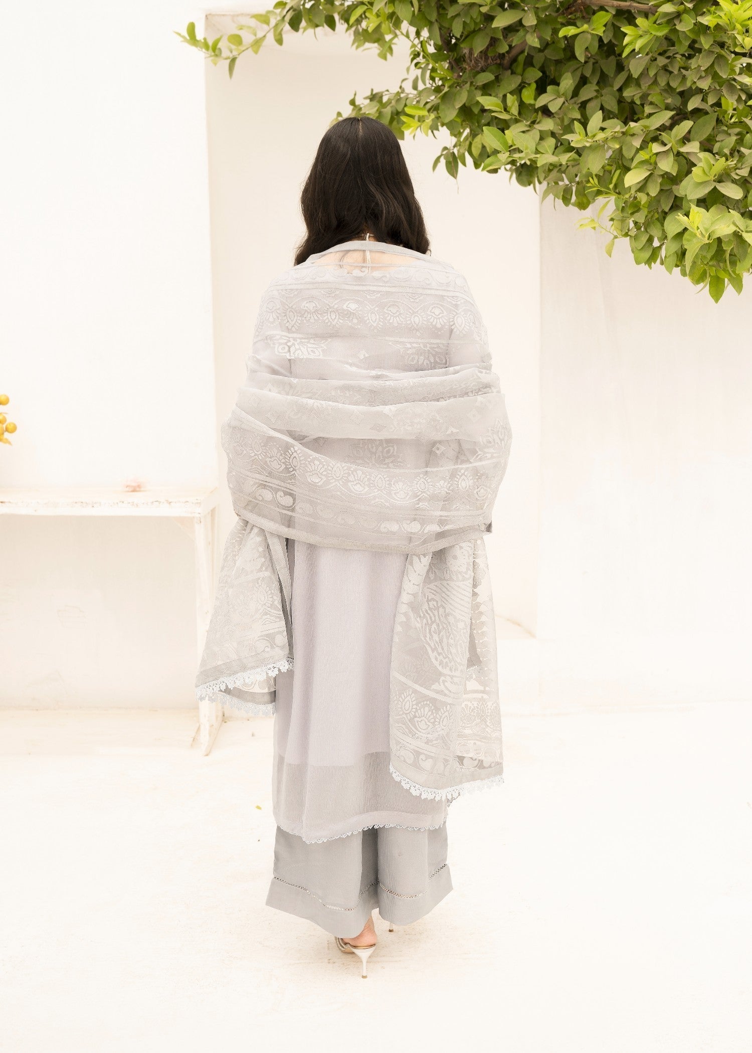 chiffon Kurta Set in Grey