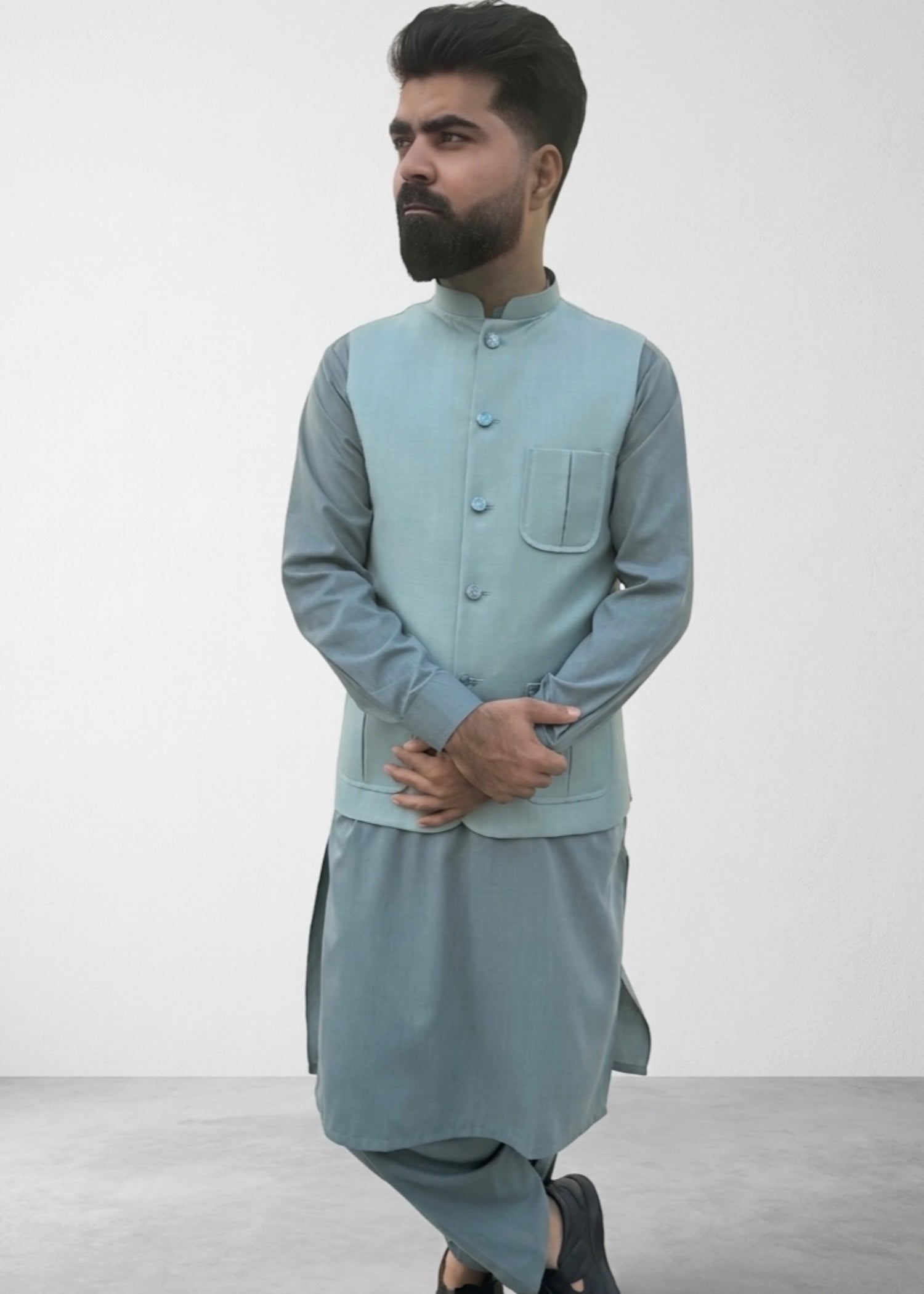 tropical Waistcoat in Frost blue