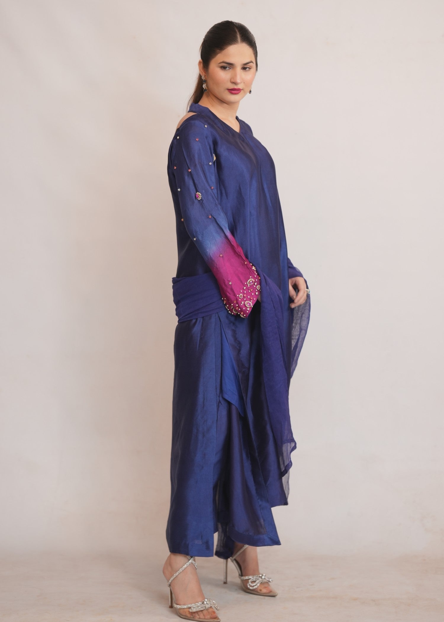 tissue silk Kurta Set in Navy blue