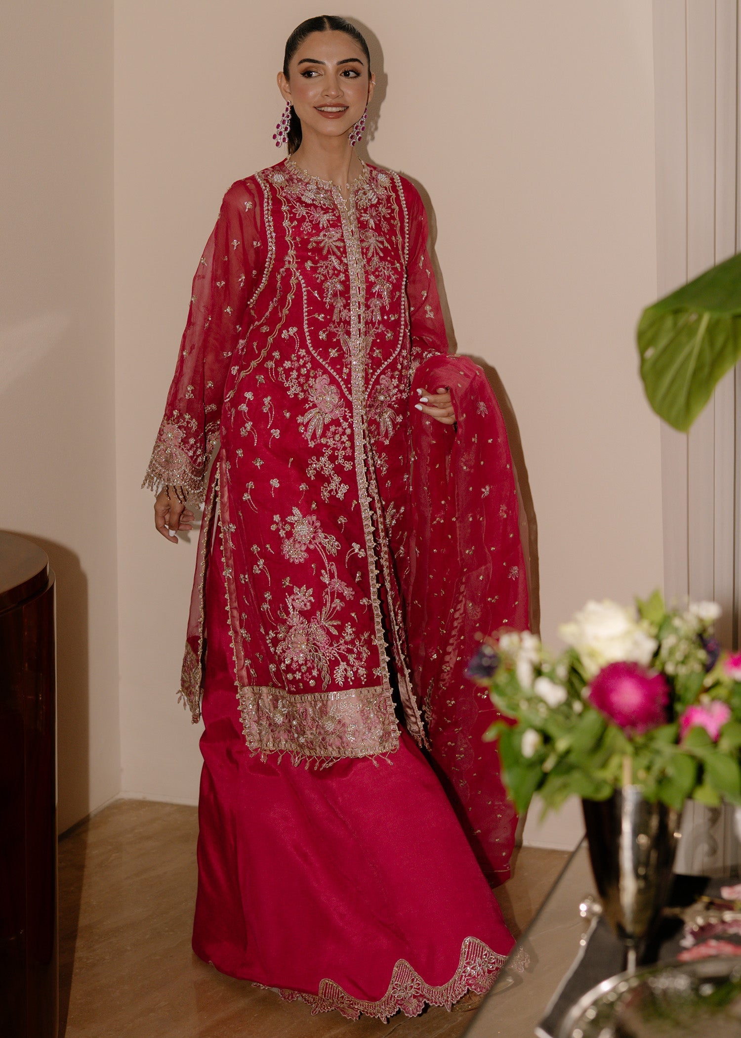 organza Unstitched in Fuchsia