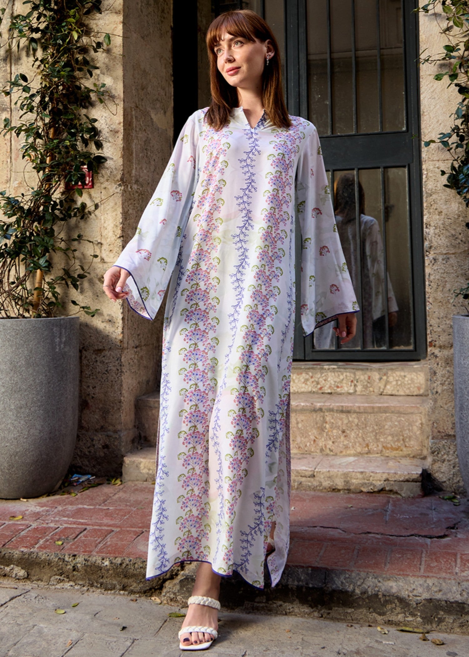 crepe polyester Kaftan in Multi