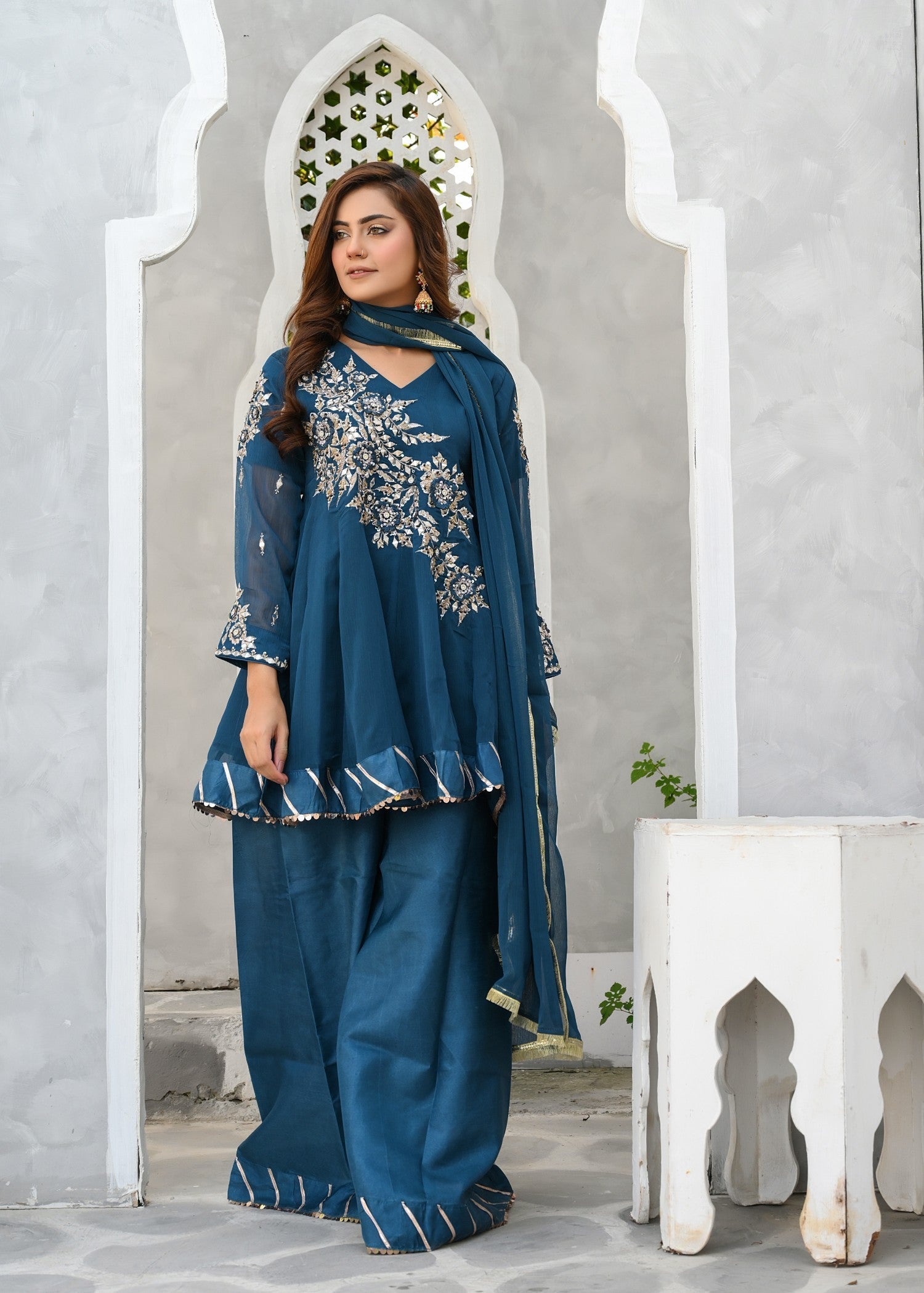 chiffon Short Frock in Dark blue