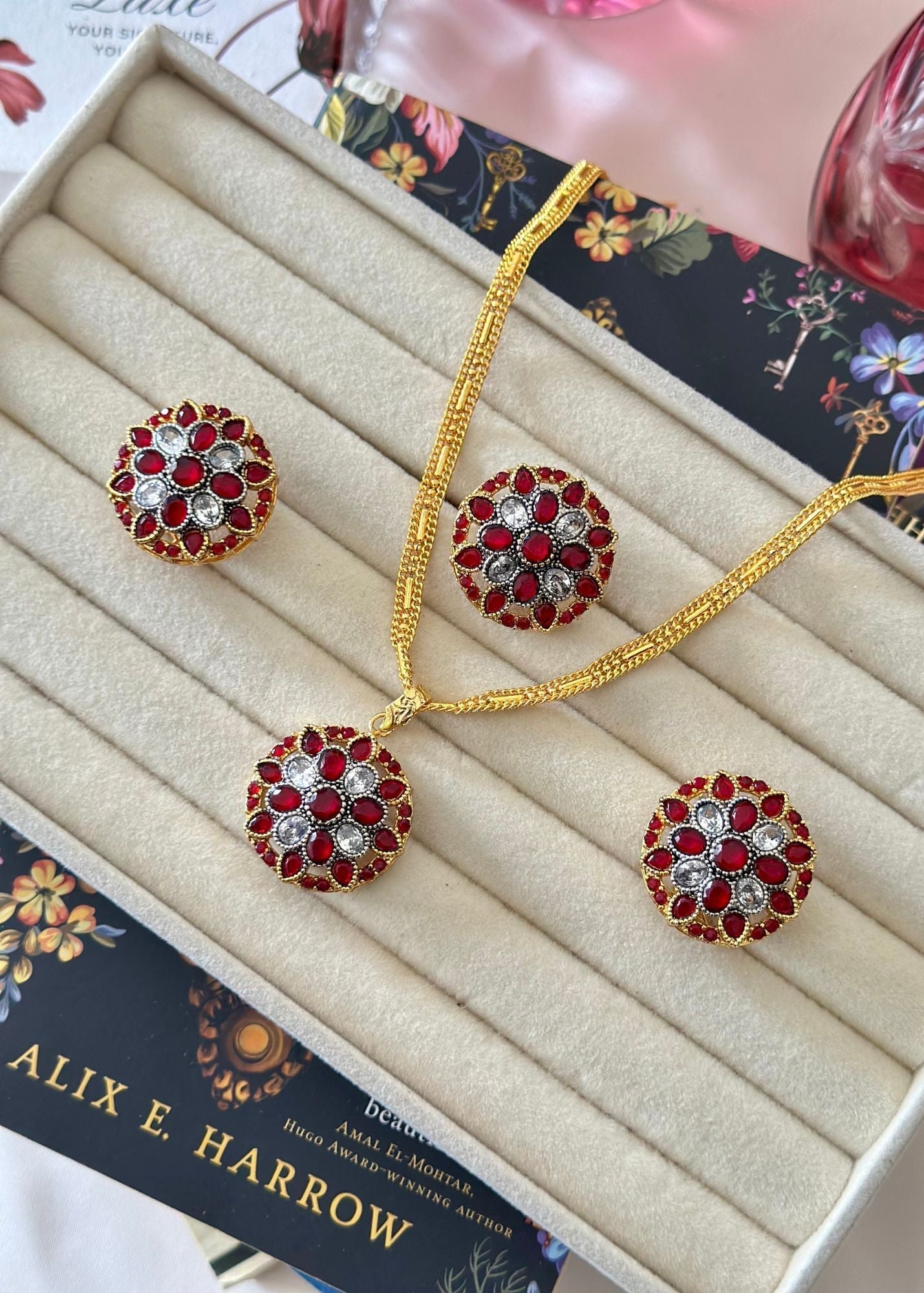 Jewelry Set in Ruby red Color by - Trendy Women Jewelry Set NMY2782