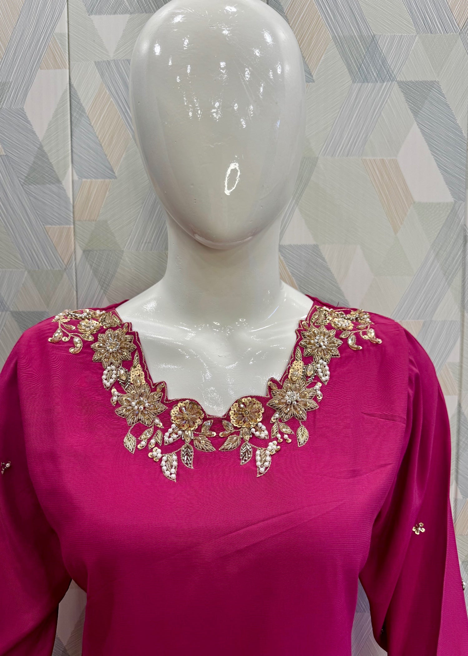 thai silk Kurta Set in Hot pink