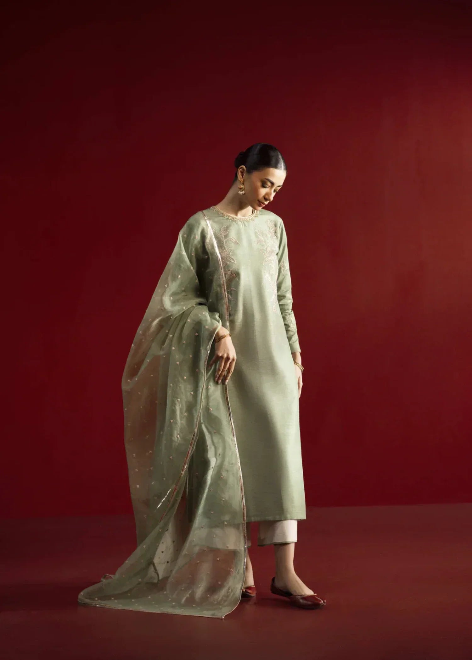 pk raw silk Kurta Set in Sage green