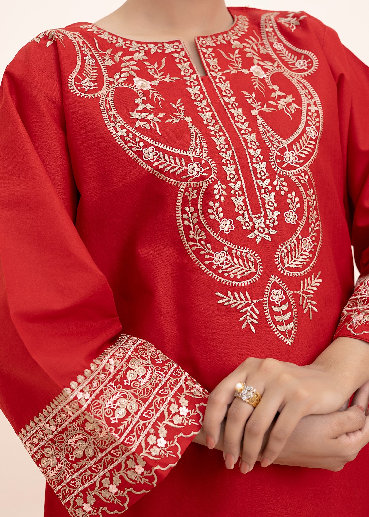 lawn cotton Kurta Set in Red