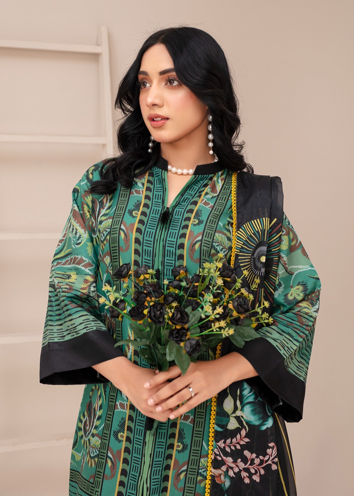 poly lawn Kurta Set in Pine green