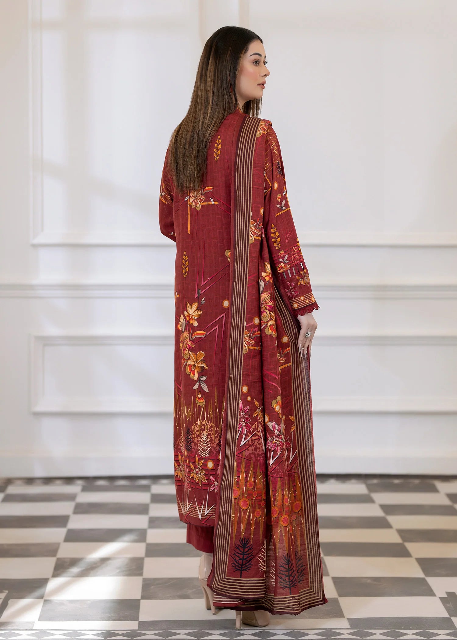 wool Kurta Set in Maroon