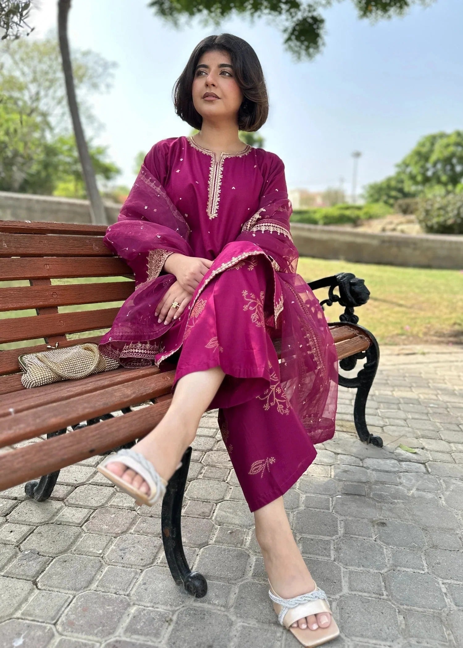 khaddar Kurta Set in Plum