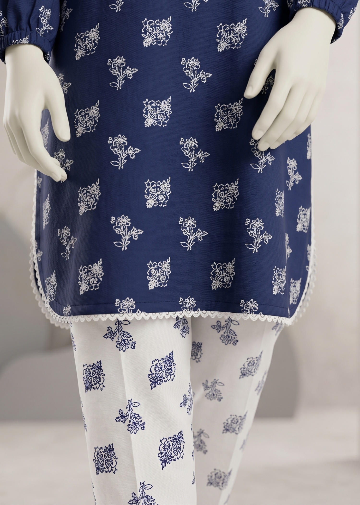 arabic lawn Kurta Set in Navy blue