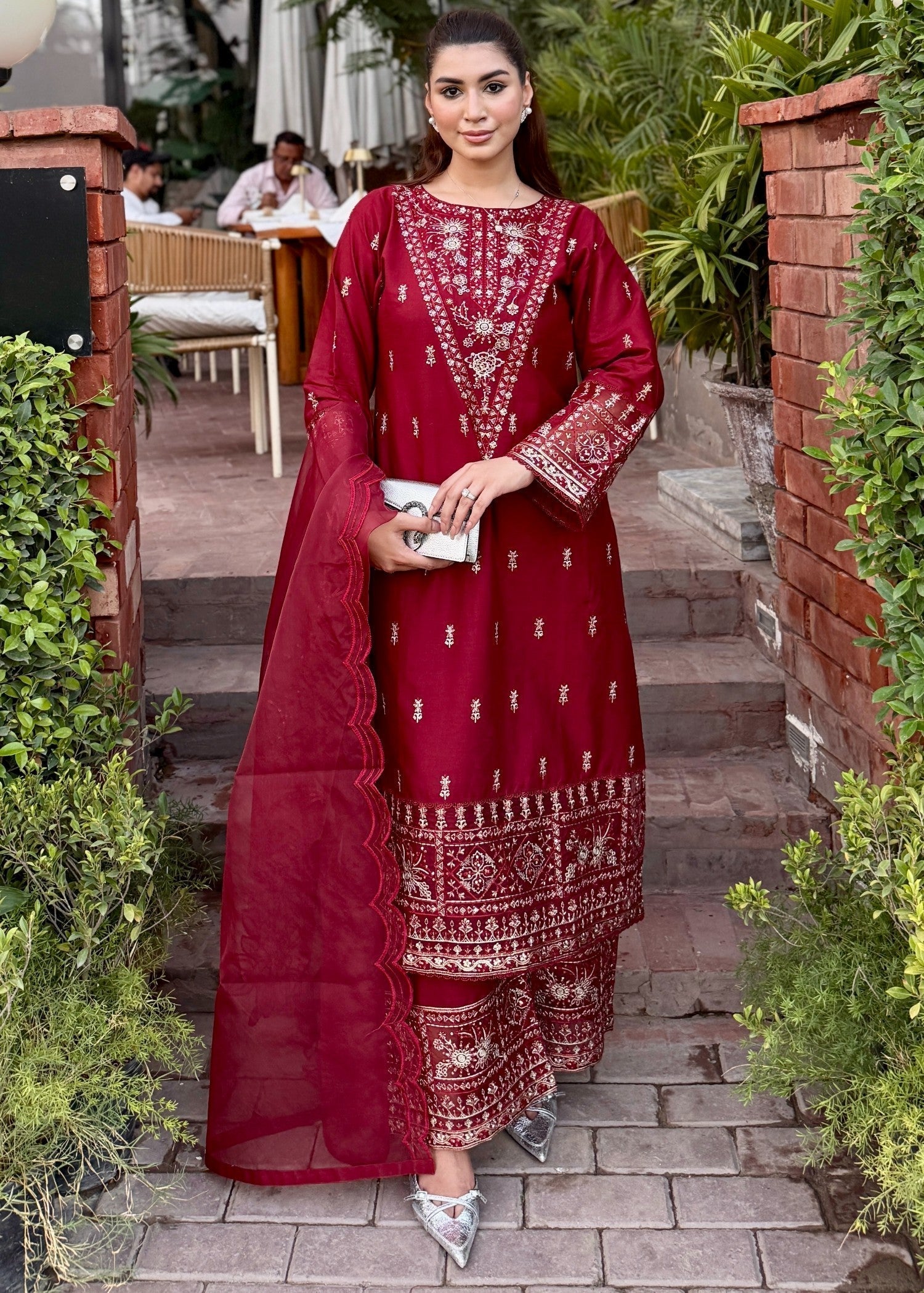 lawn Kurta Set in Carmine