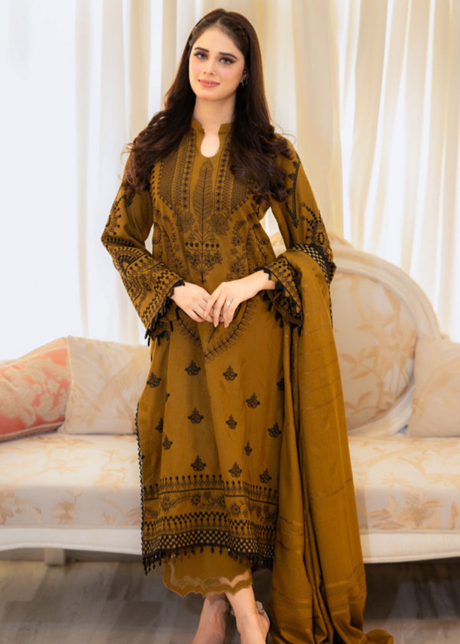 dhanak Kurta Set in Tawny brown
