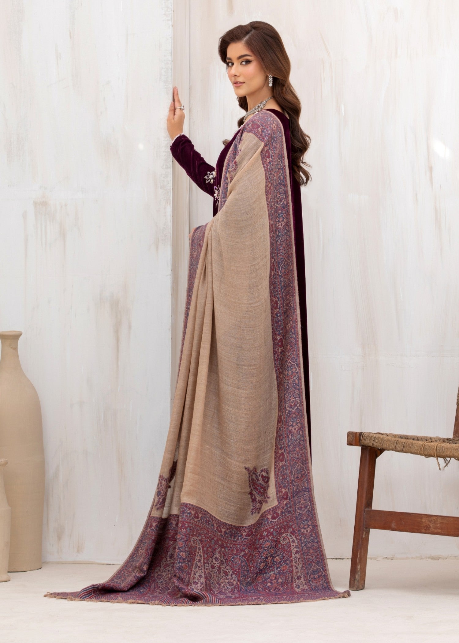 korean raw silk Kurta Set in Deep purple