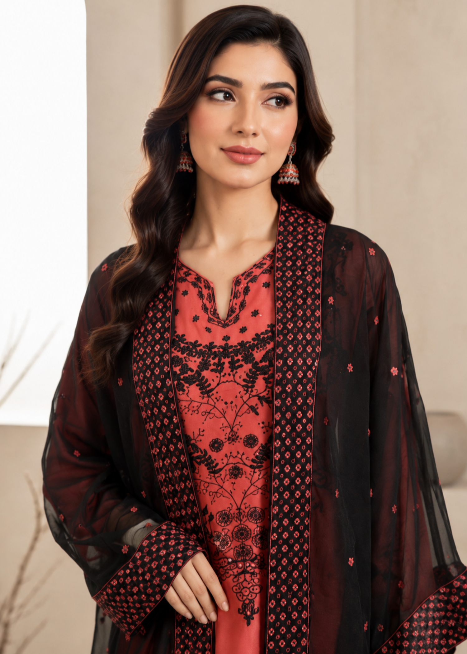 viscose Gown in Tomato red