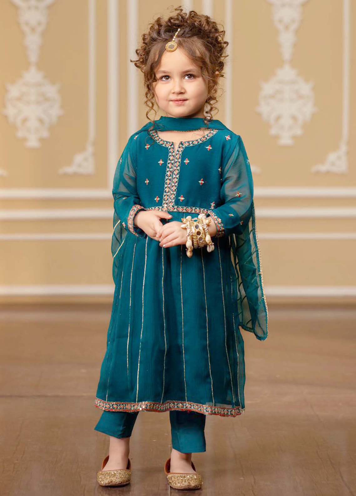 crinkle Pishwas in Teal