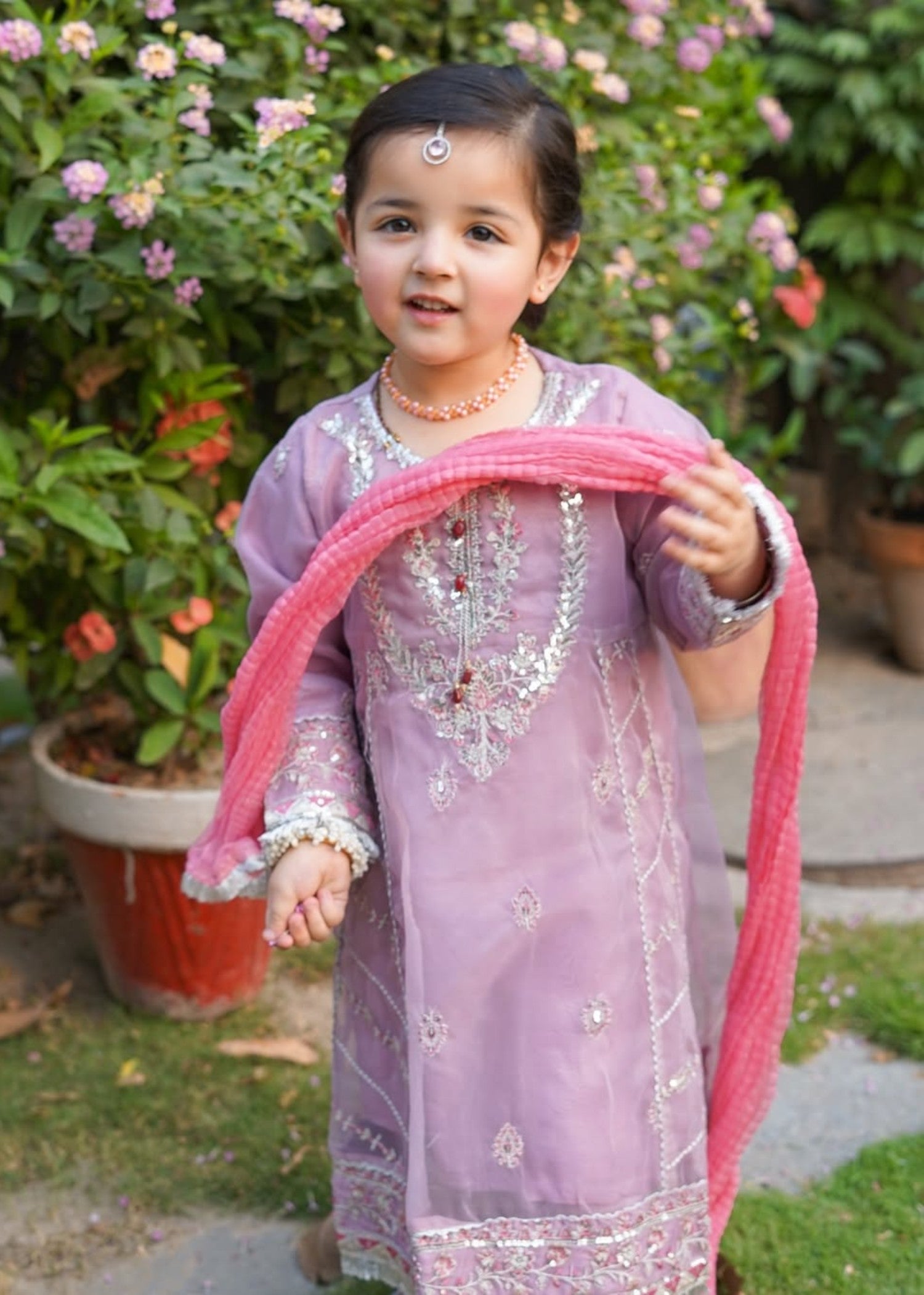 organza Pishwas in Lilac