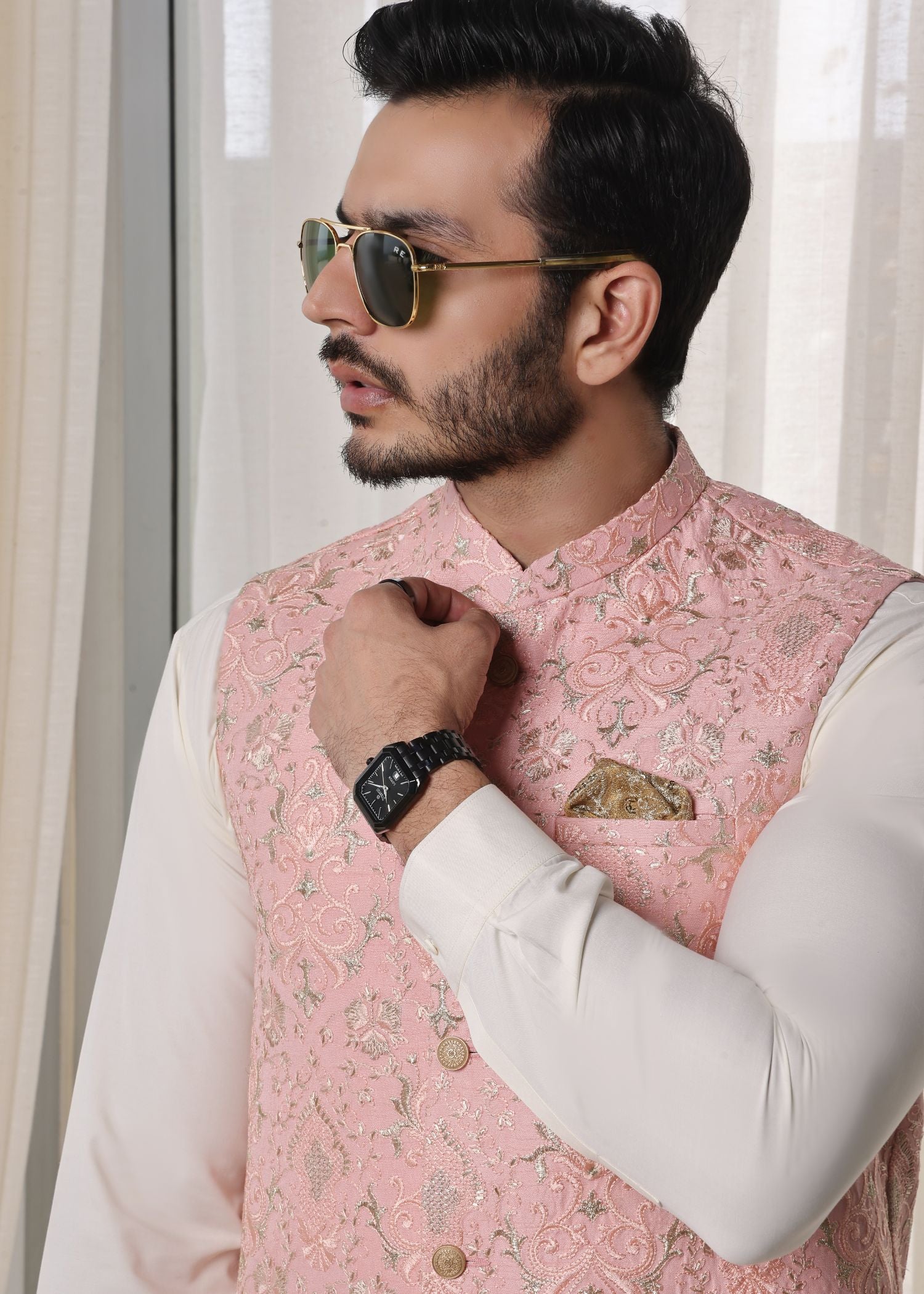 raw silk Waistcoat in Baby pink by The Great Masters (TGM)