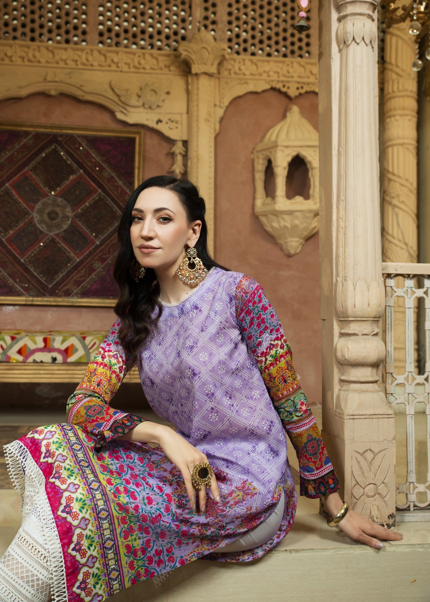 lawn Kurti in Lilac, mauve