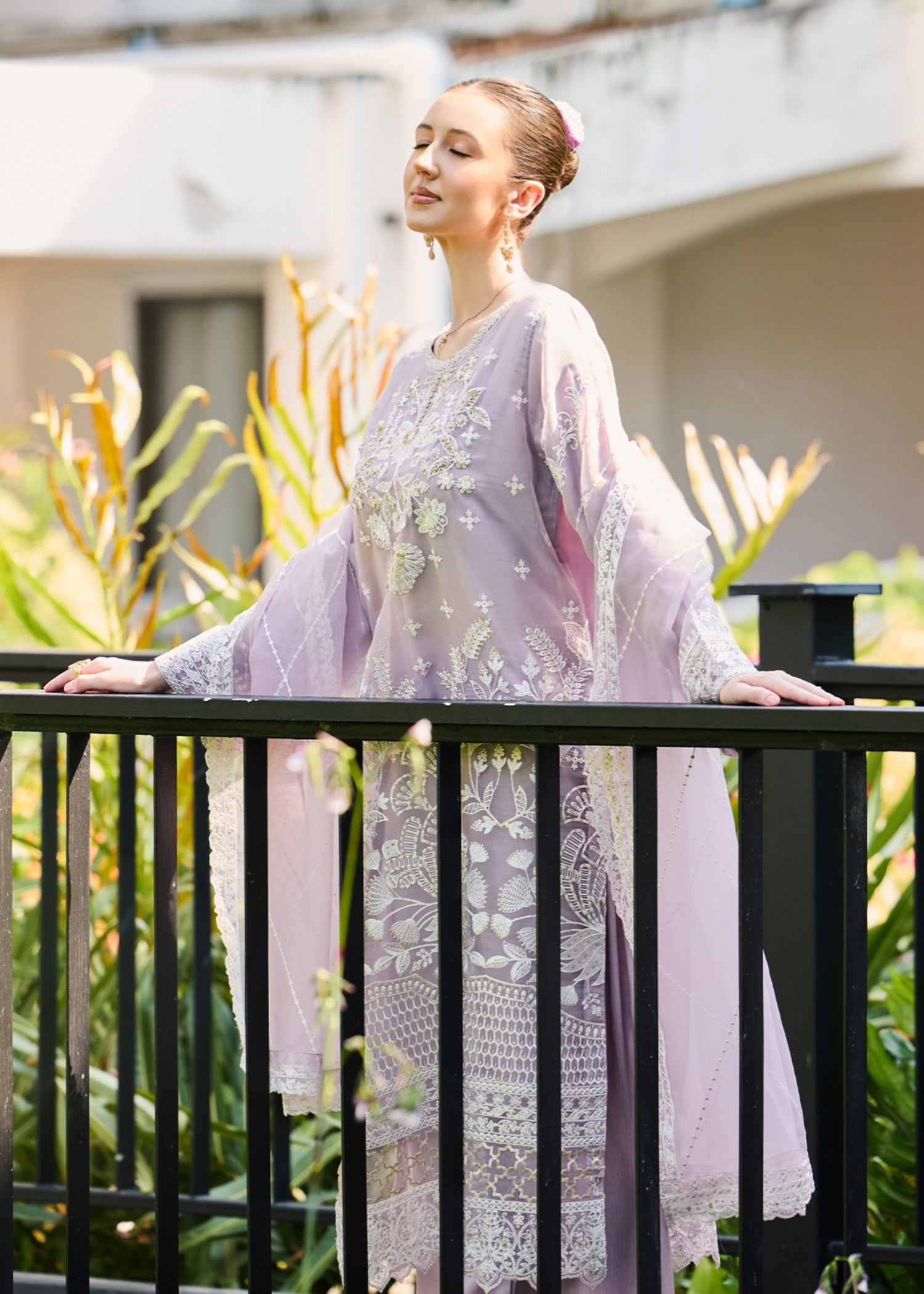 chiffon Kurta Set in Purple ash