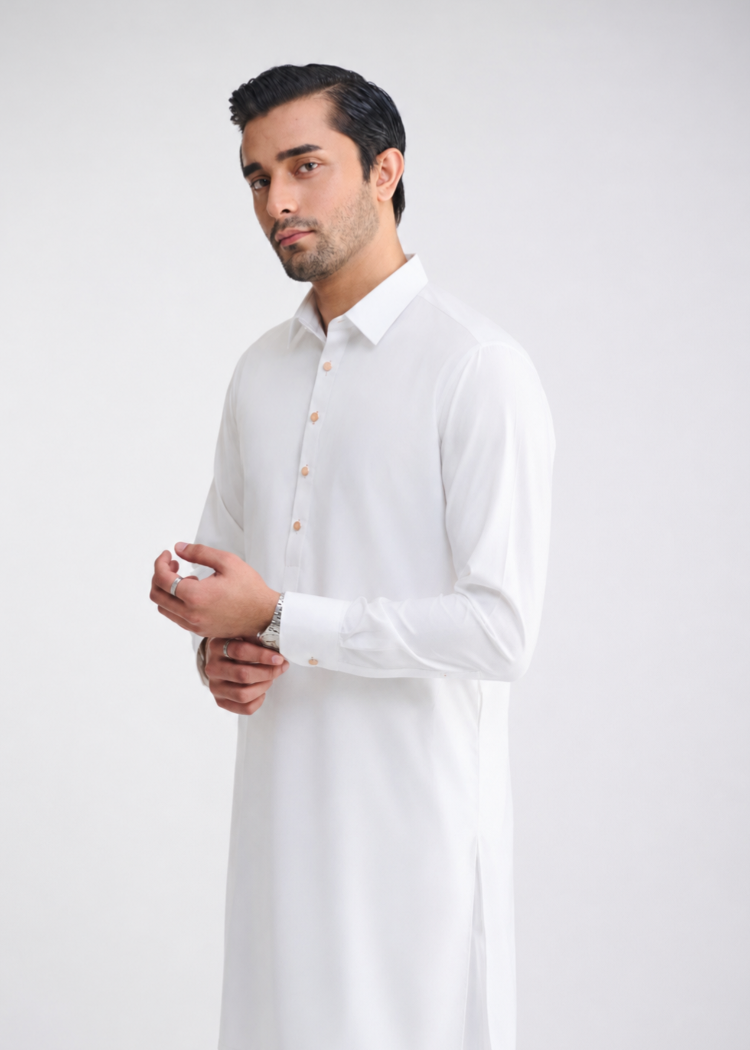 cotton Shalwar Kameez in White by 7ByImran