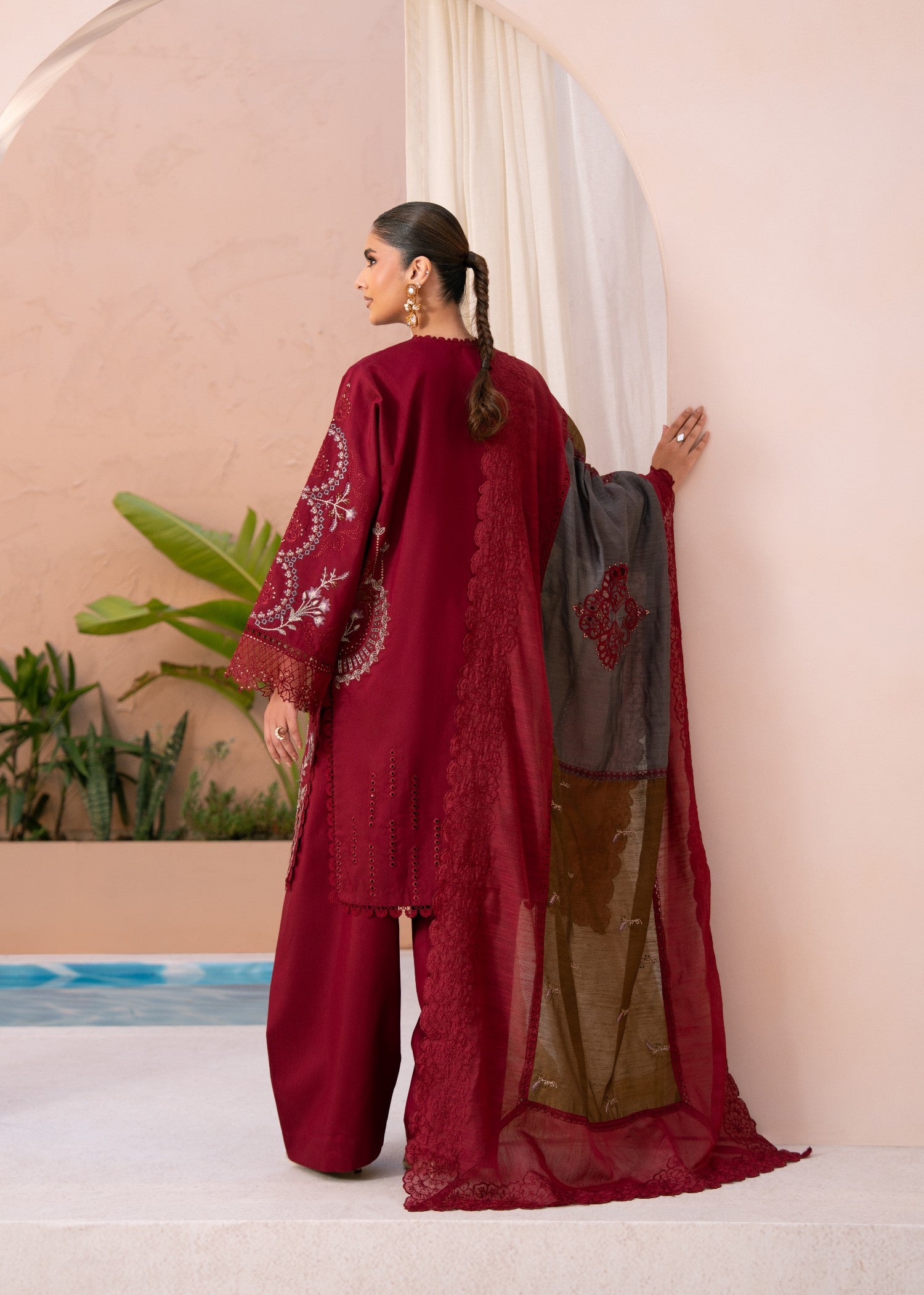 viscose Unstitched in Maroon
