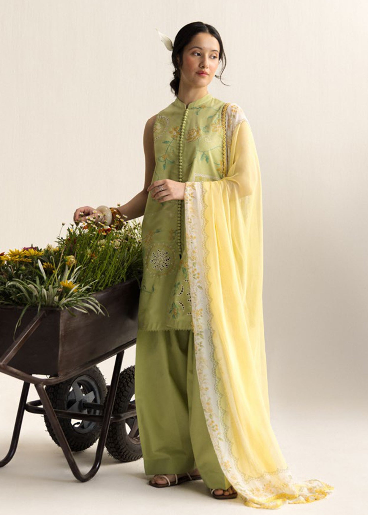 self jacquard Unstitched in Apple green