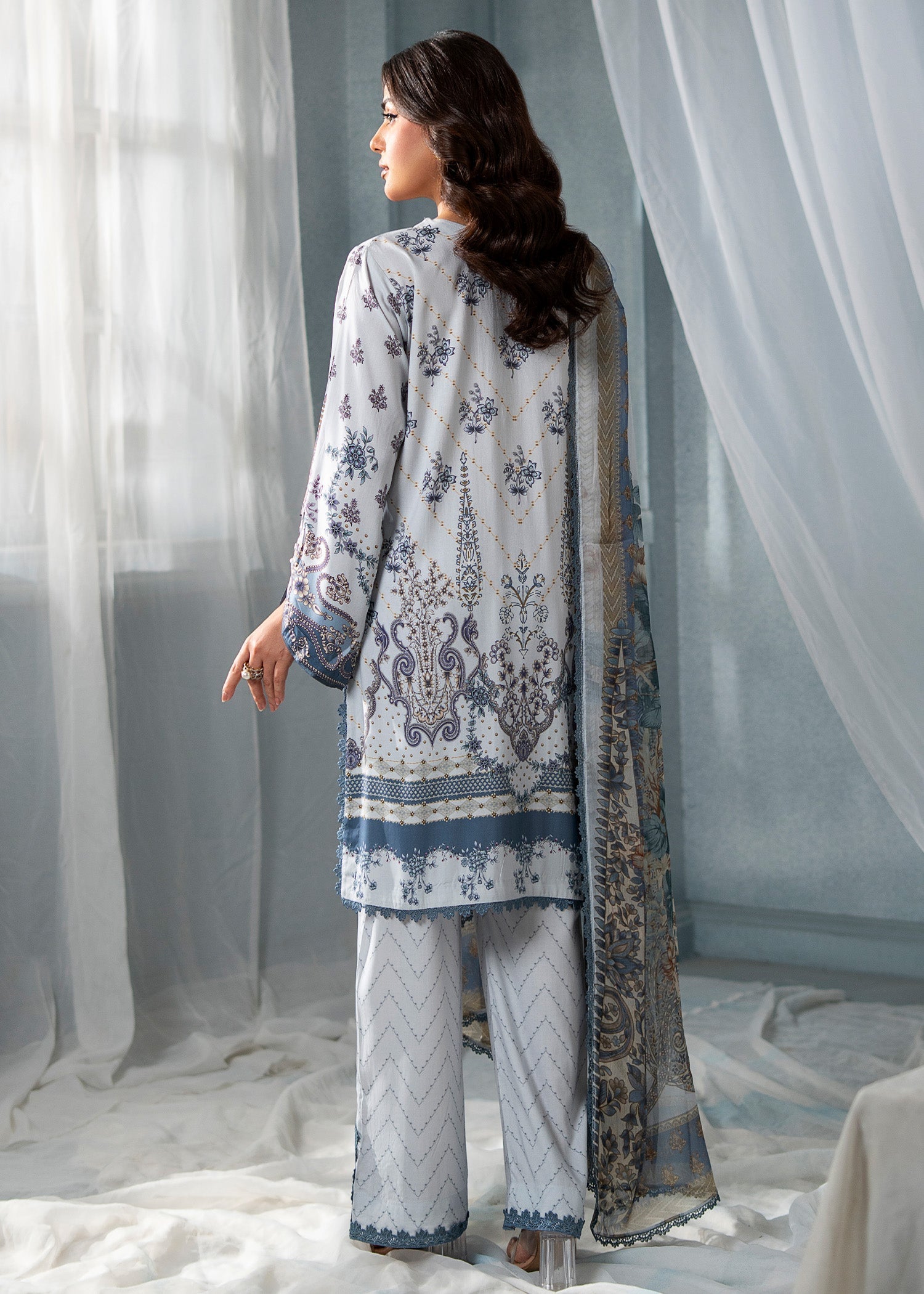 linen Kurta Set in Pastel grey