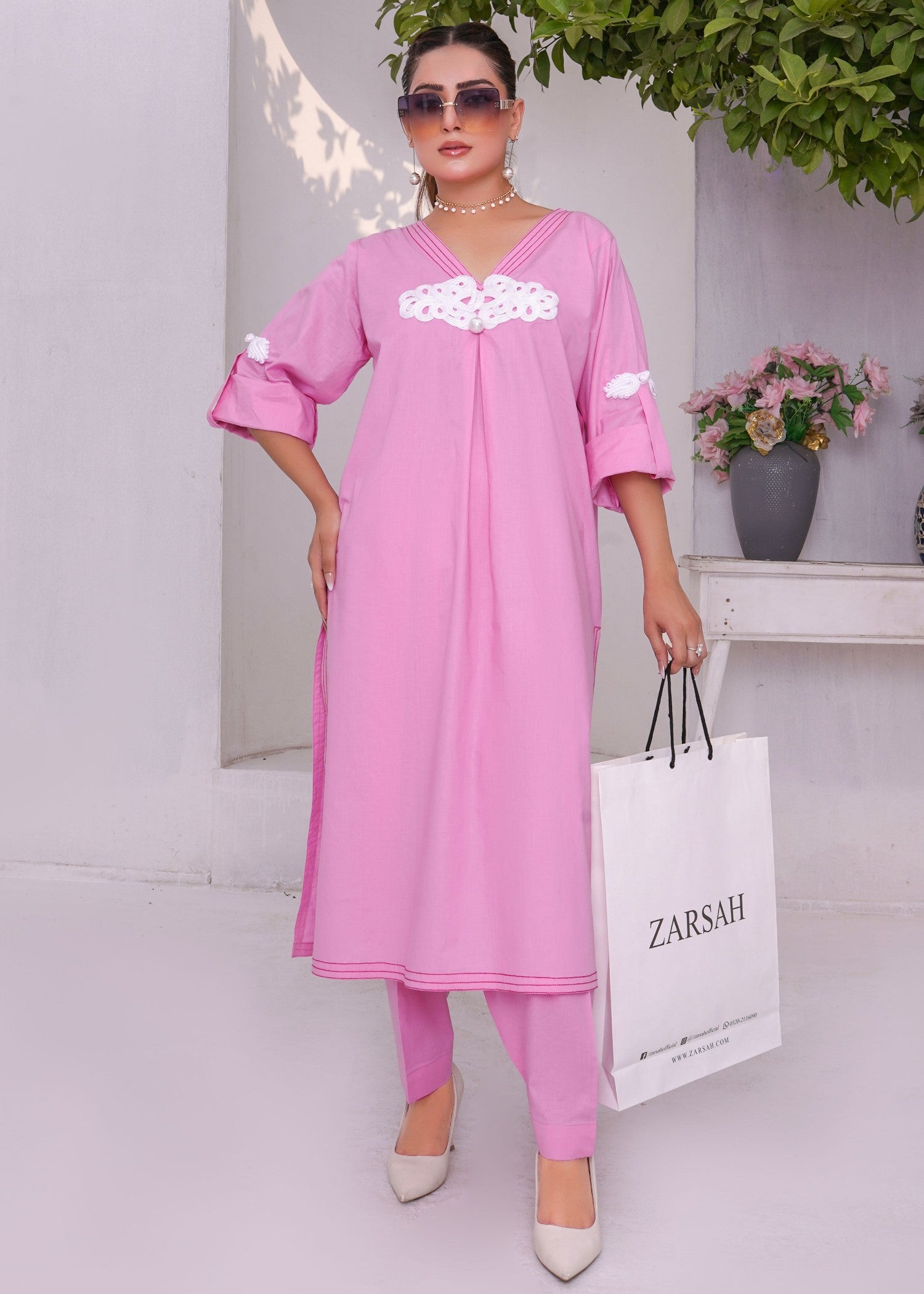 cotton Kurta Set in Cotton candy