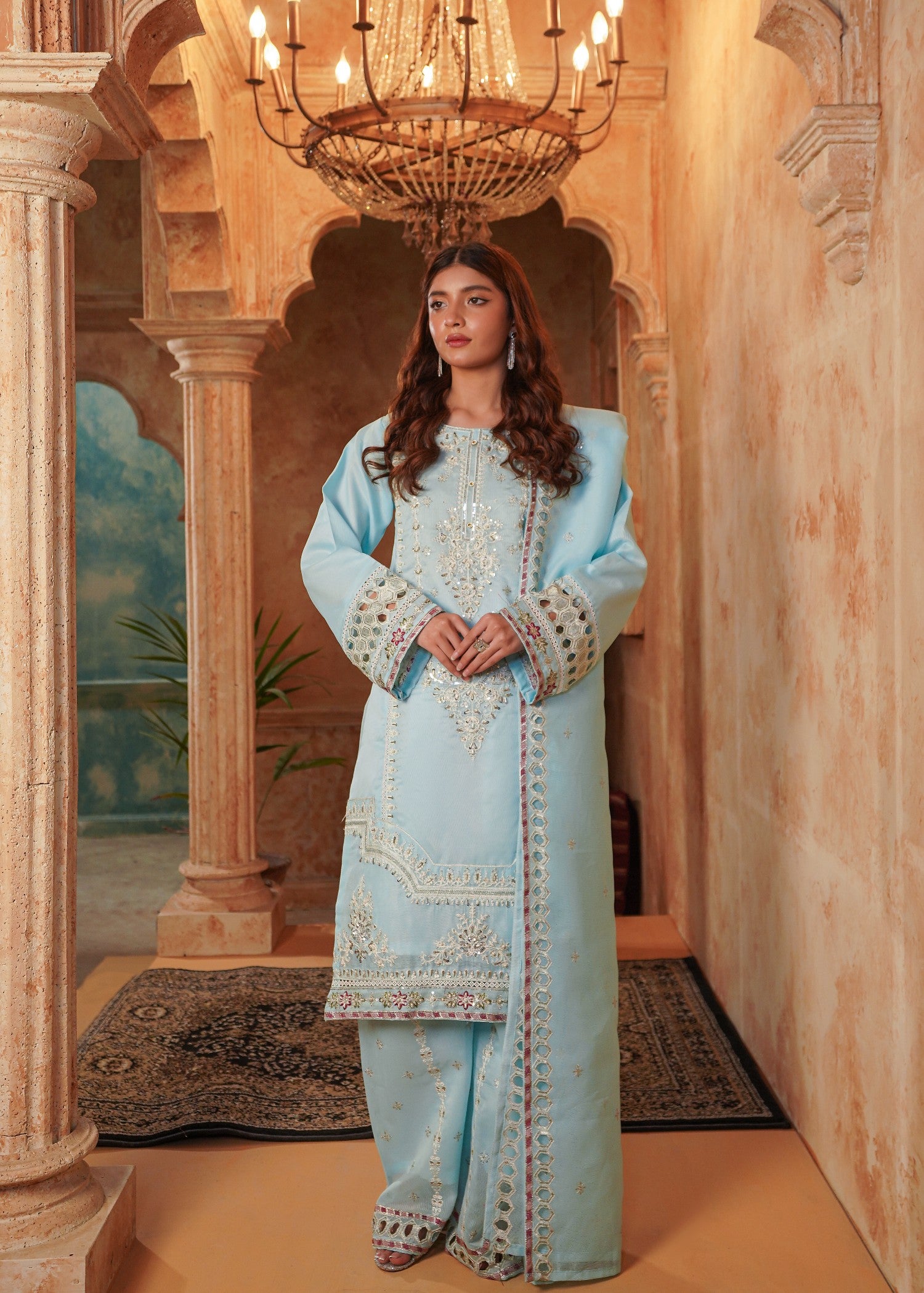 cotton net Kurta Set in Sky blue