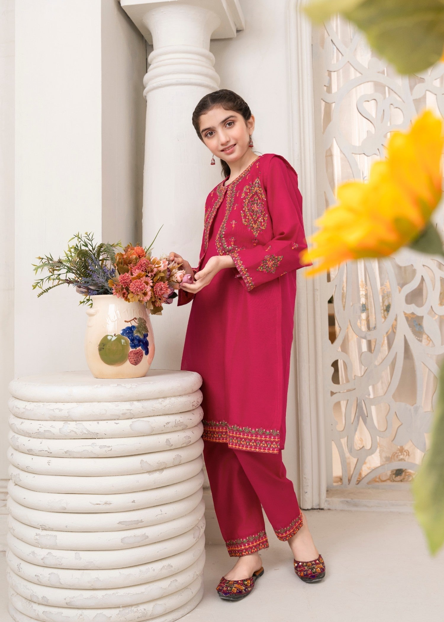 lawn Kurta Set in Shocking pink
