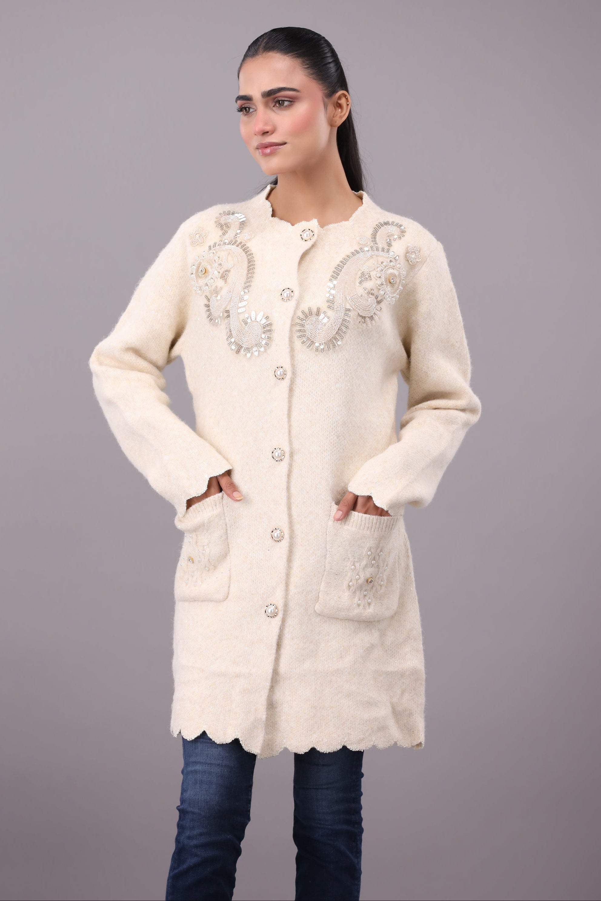 wool Cardigan in Cream