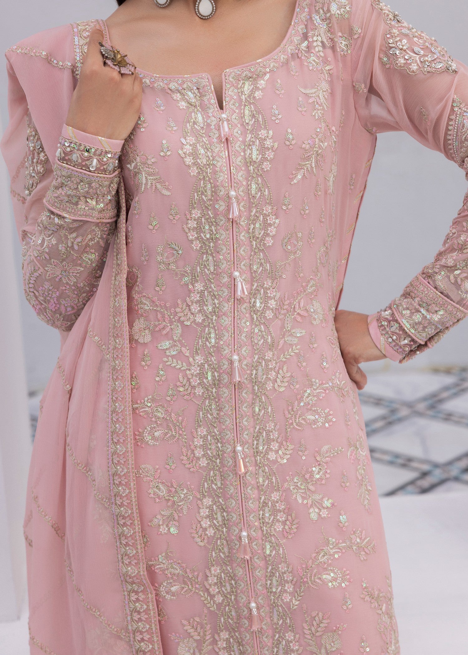 chiffon Kurta Set in Baby pink