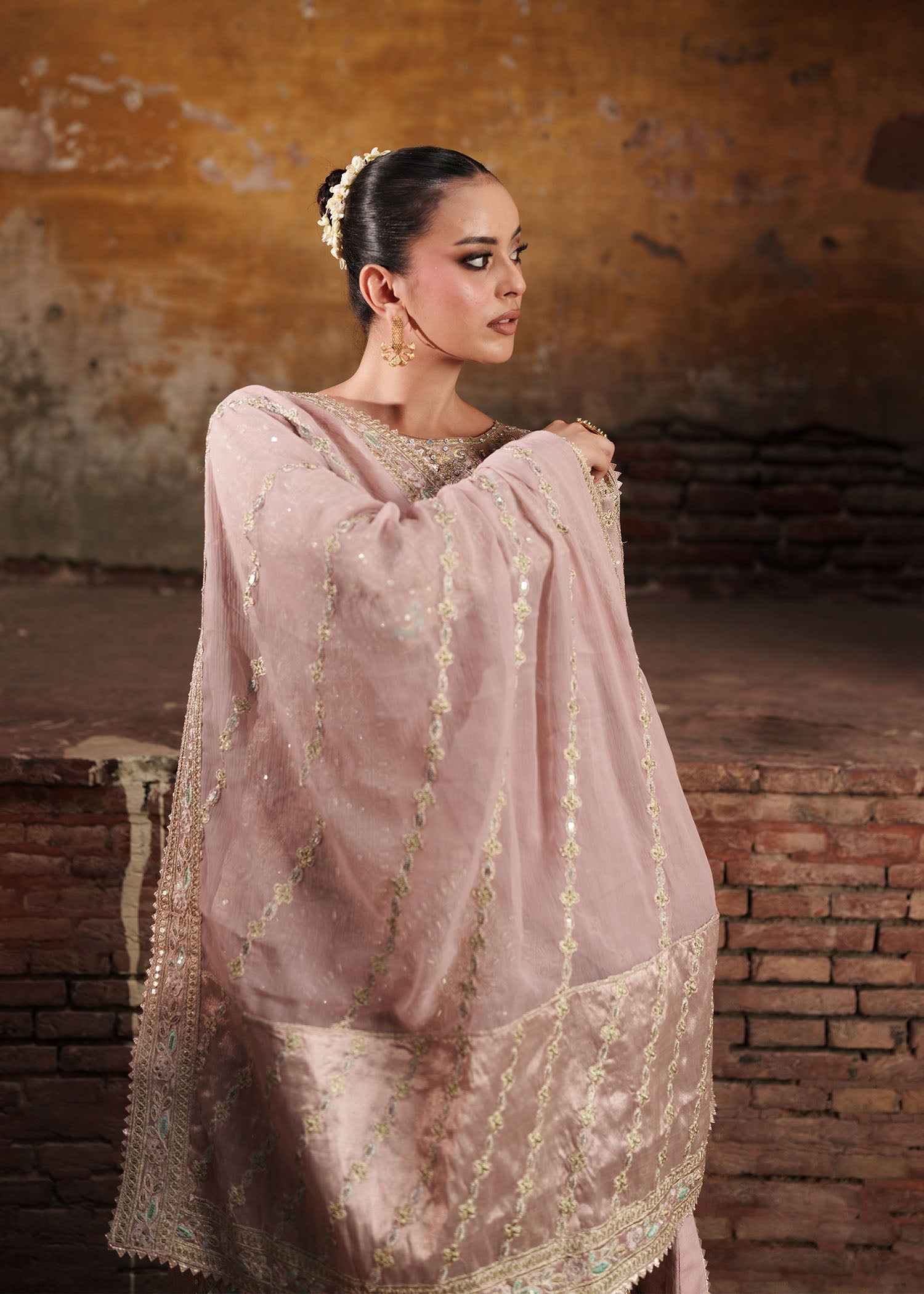viscose Gharara in Blush pink
