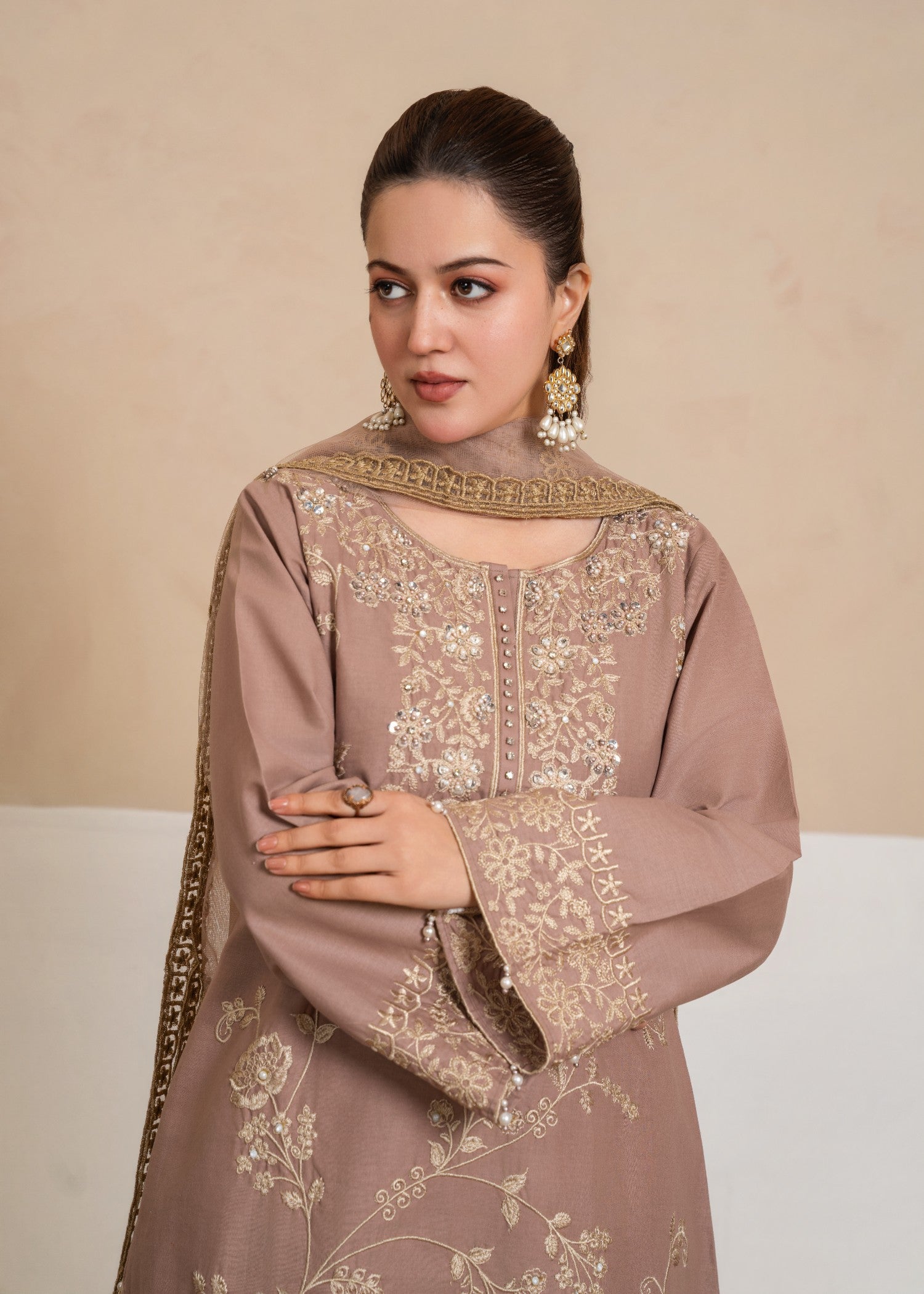 cotton krandi Kurta Set in Tea rose pink