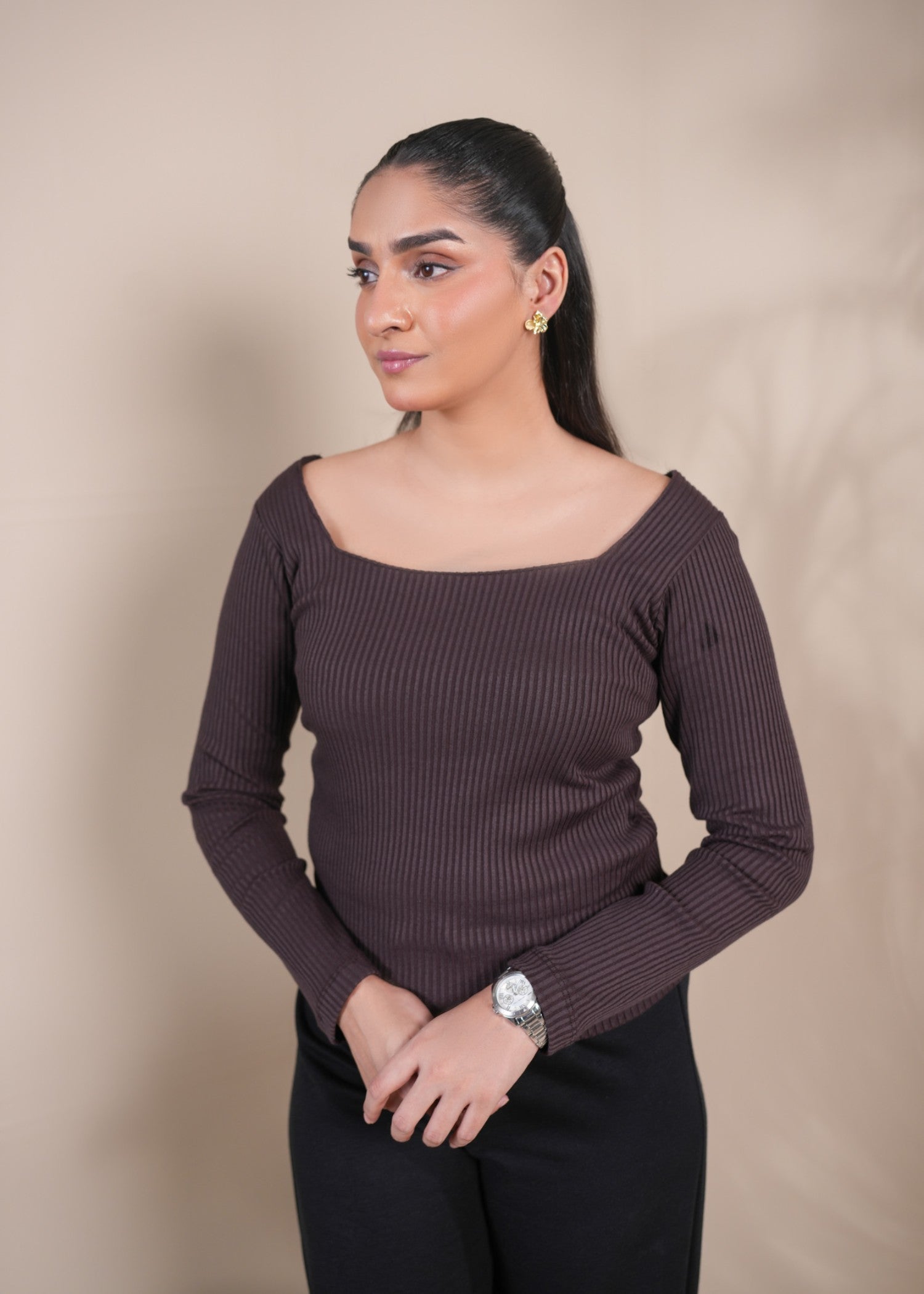 cotton pique Top in Chocolate brown