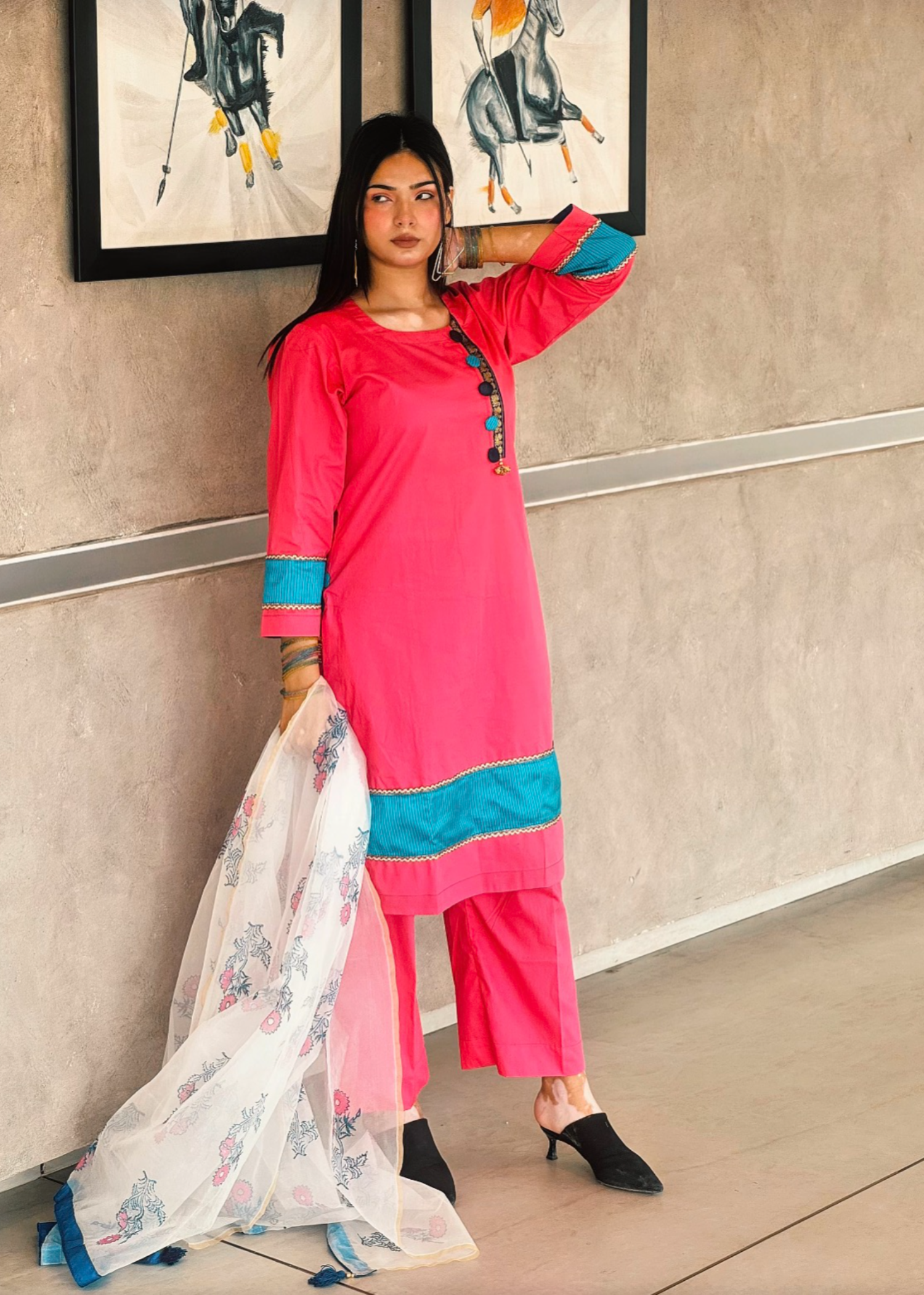 lawn cotton Kurta Set in Lollipop pink