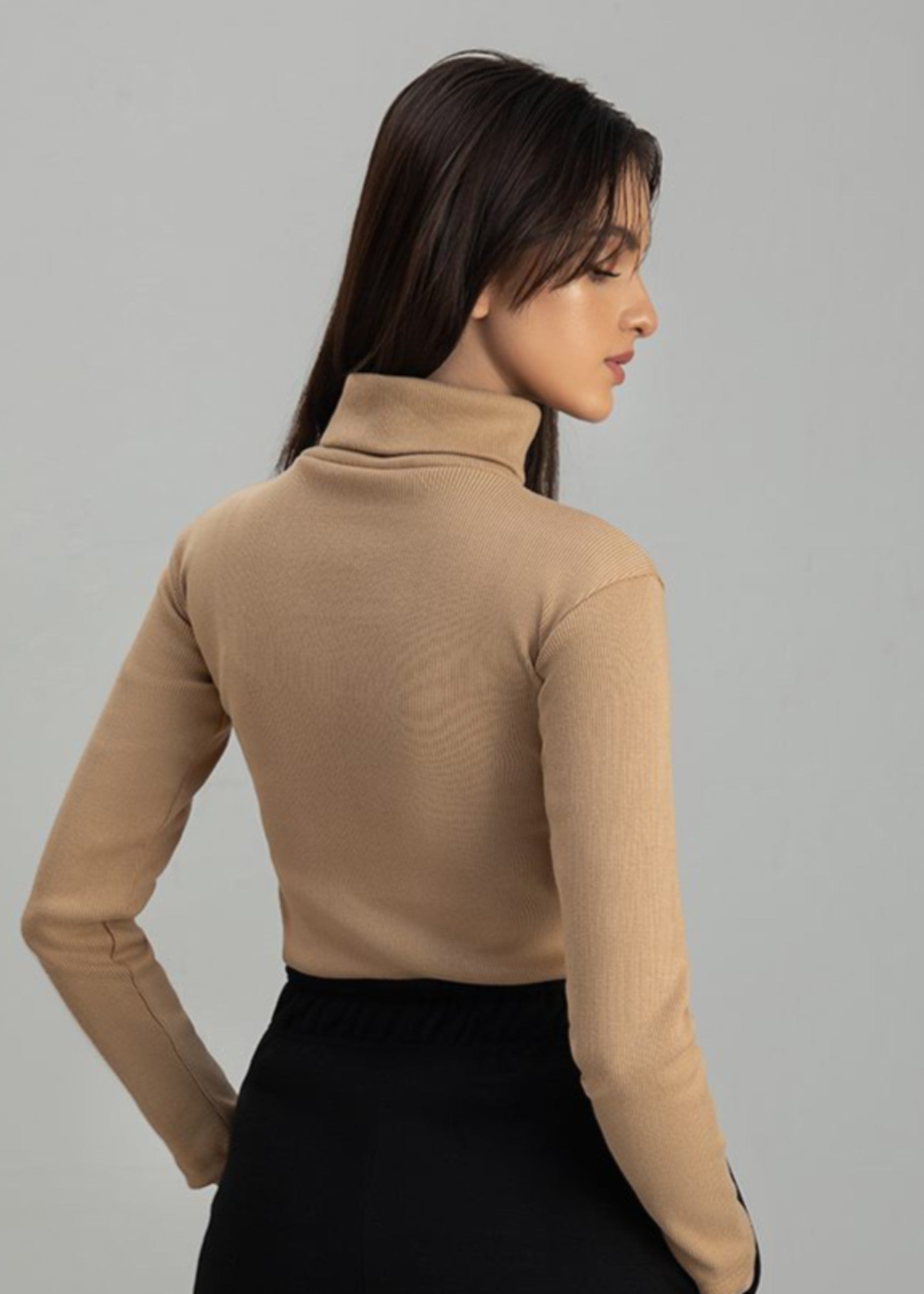 jersey knit Turtle Neck in Tan brown