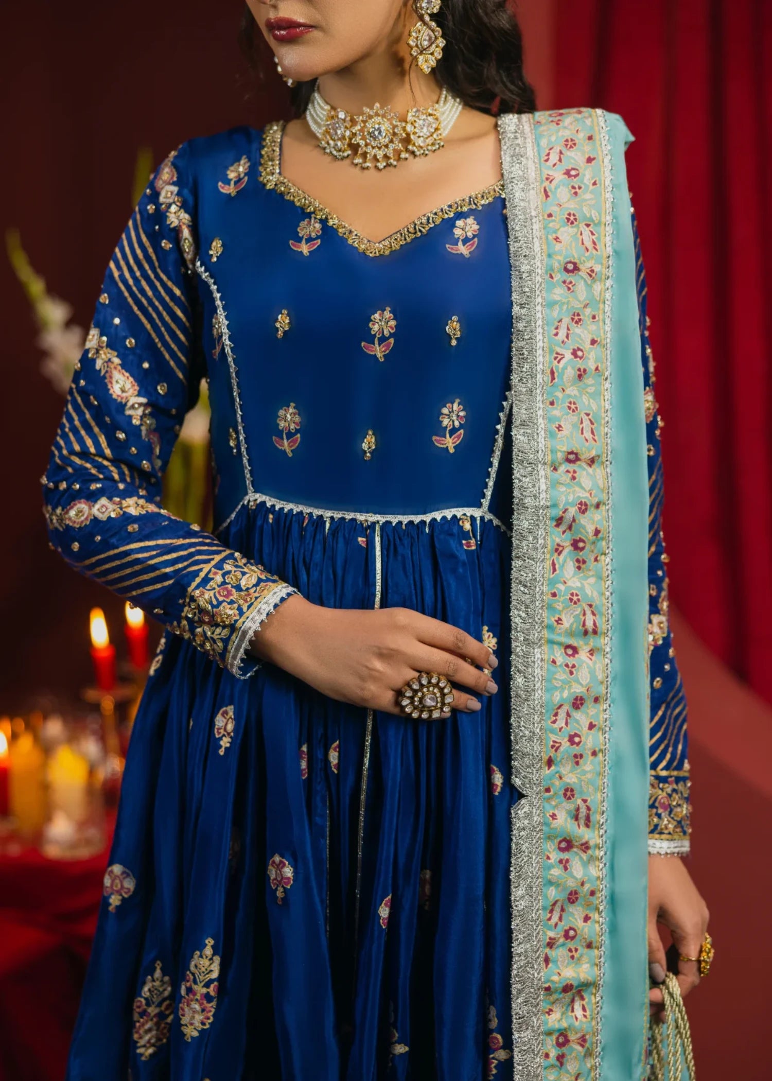 tussar silk Unstitched in Navy blue
