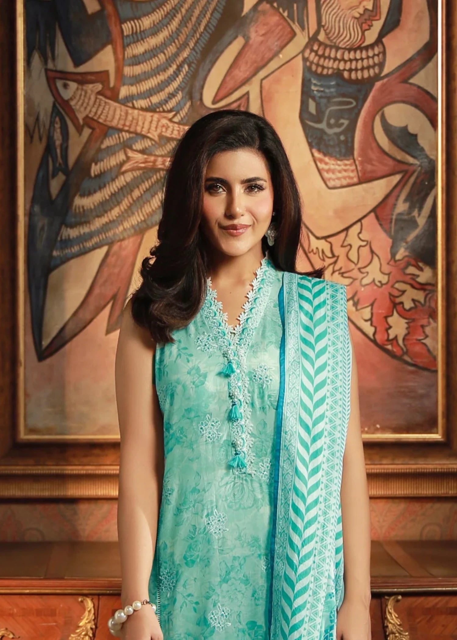 zari lawn Unstitched in Sky