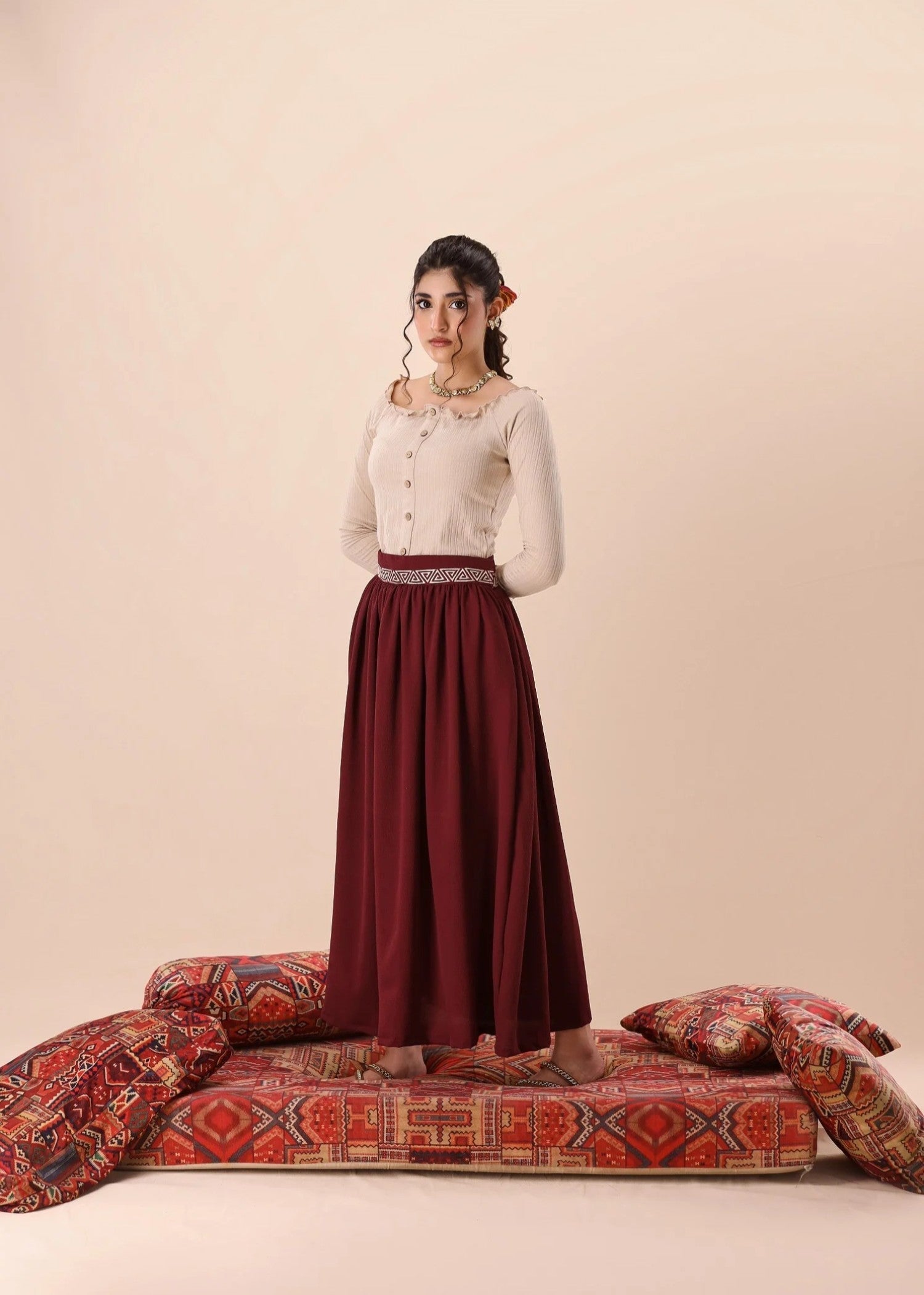 polyester Skirt in Maroon