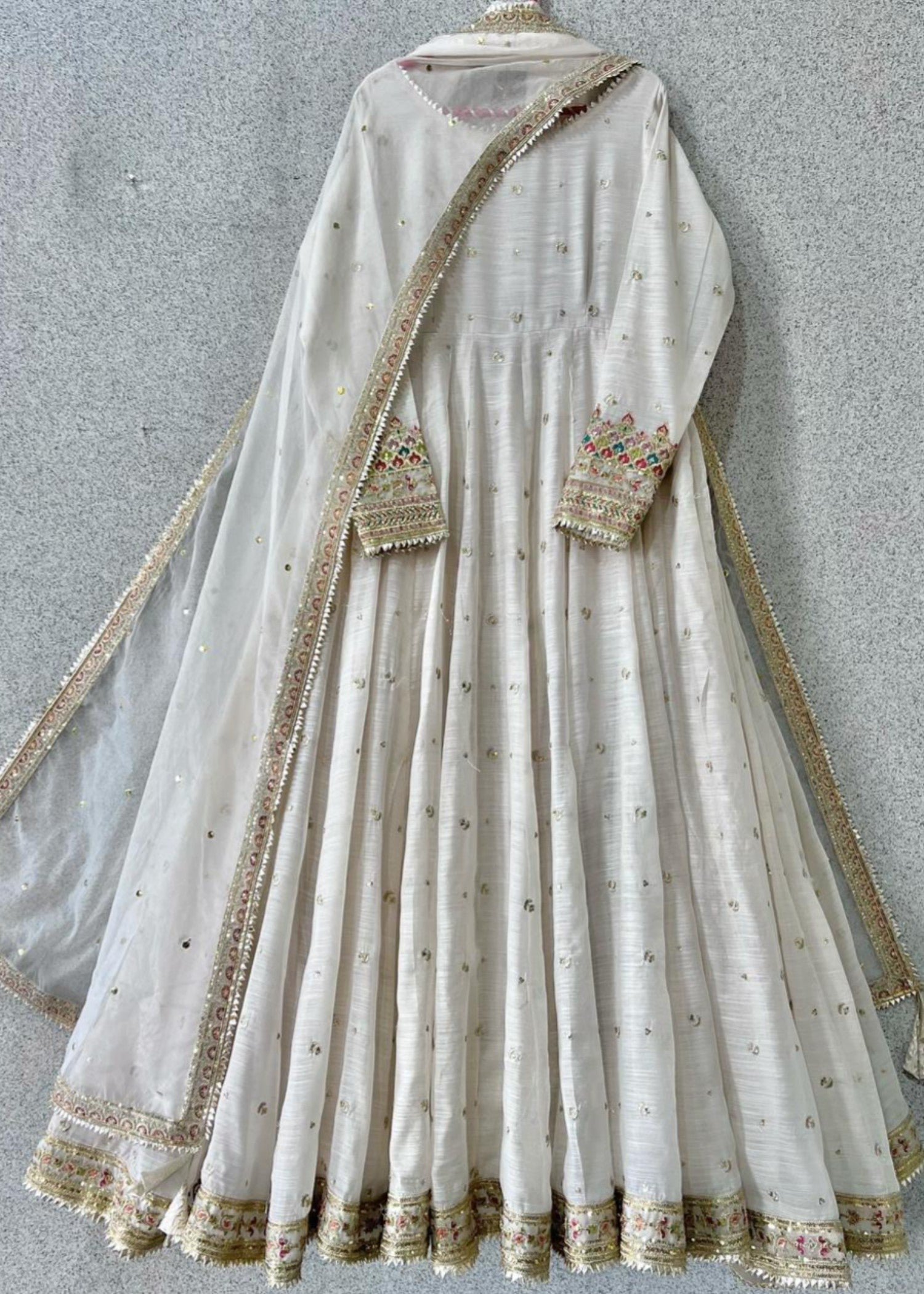 paper silk Anarkali in Ivory