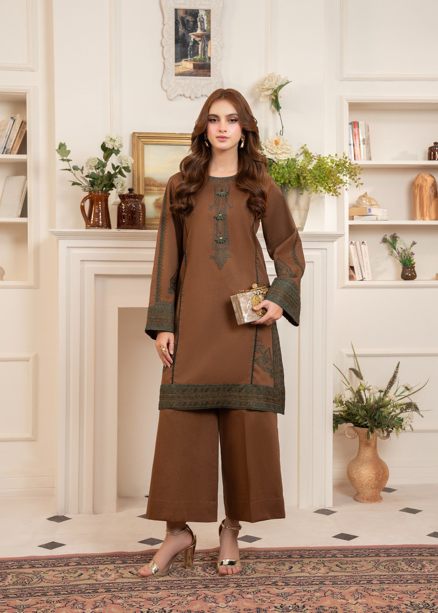 lawn cotton Kurta Set in Sienna