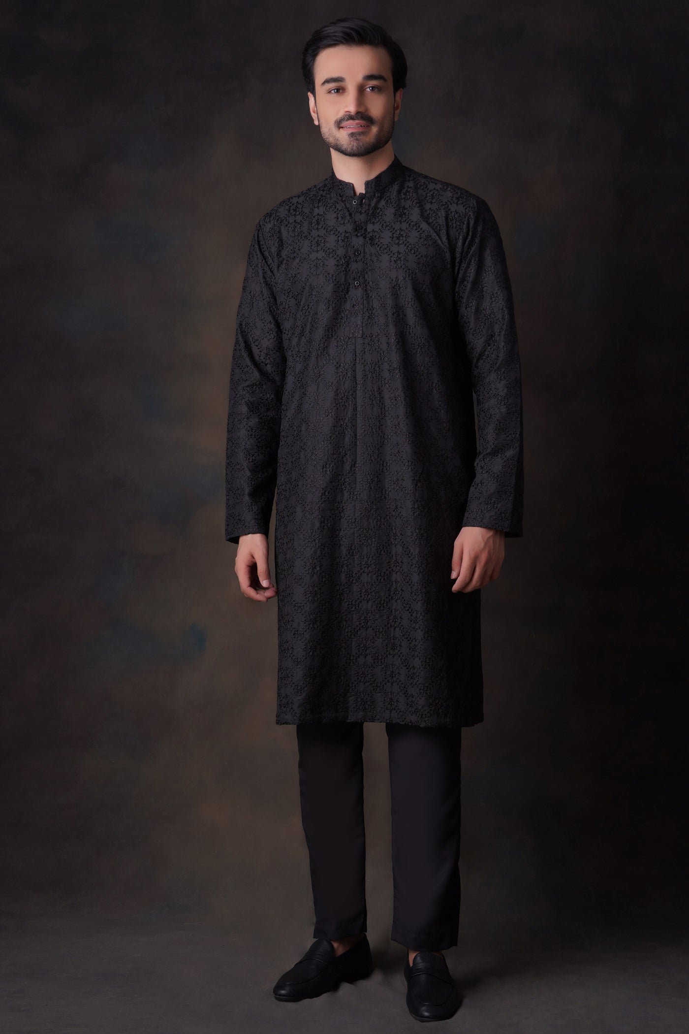 chikankari cotton Kurta Set in Jet black