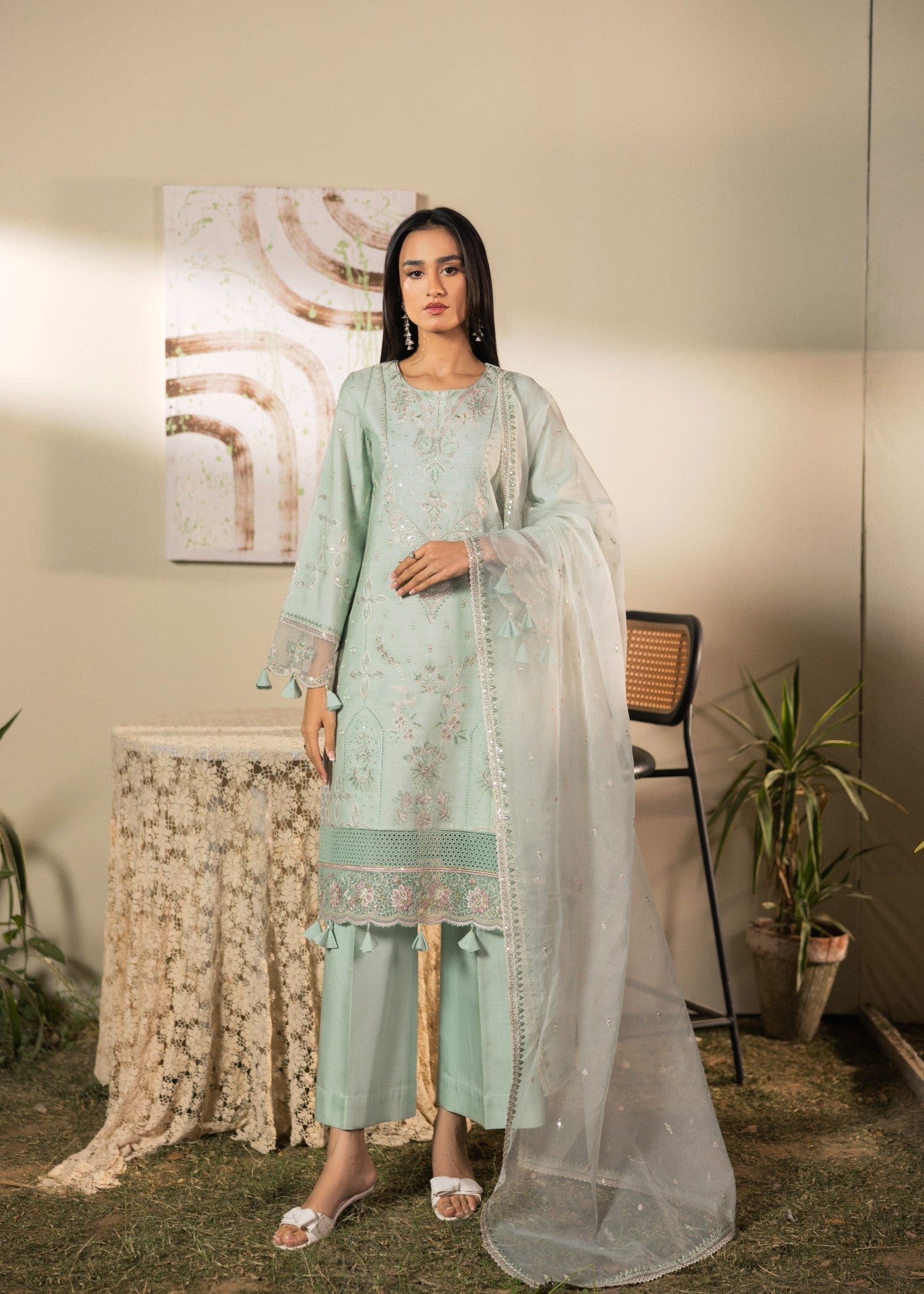viscose Kurta Set in Tea green