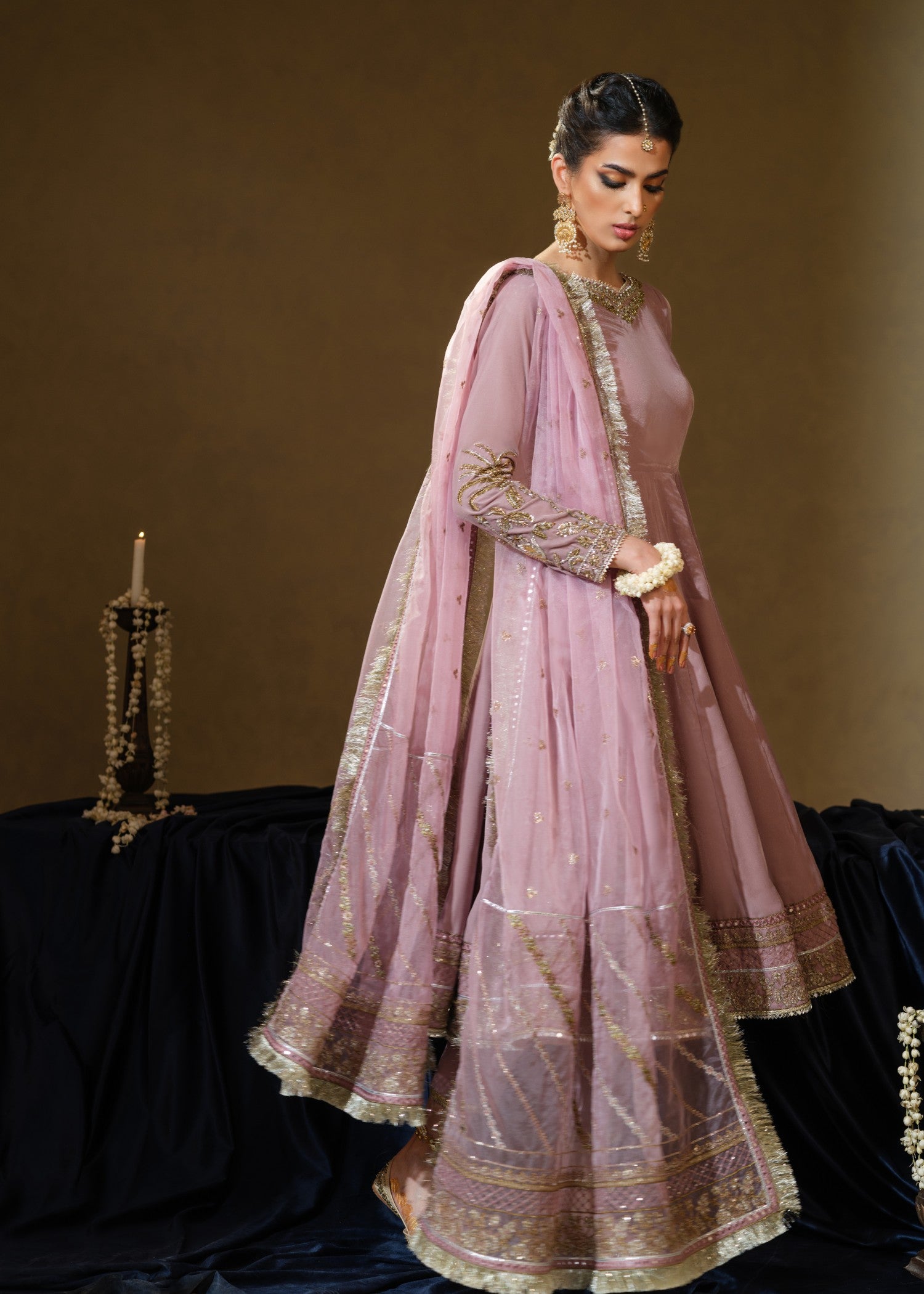 velvet Anarkali in Pink