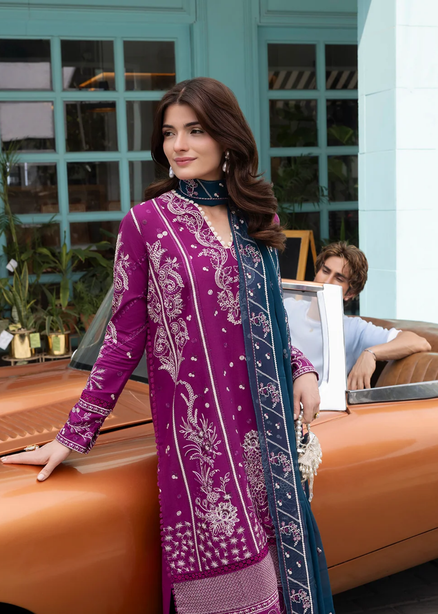 lawn Kurta Set in Magenta haze