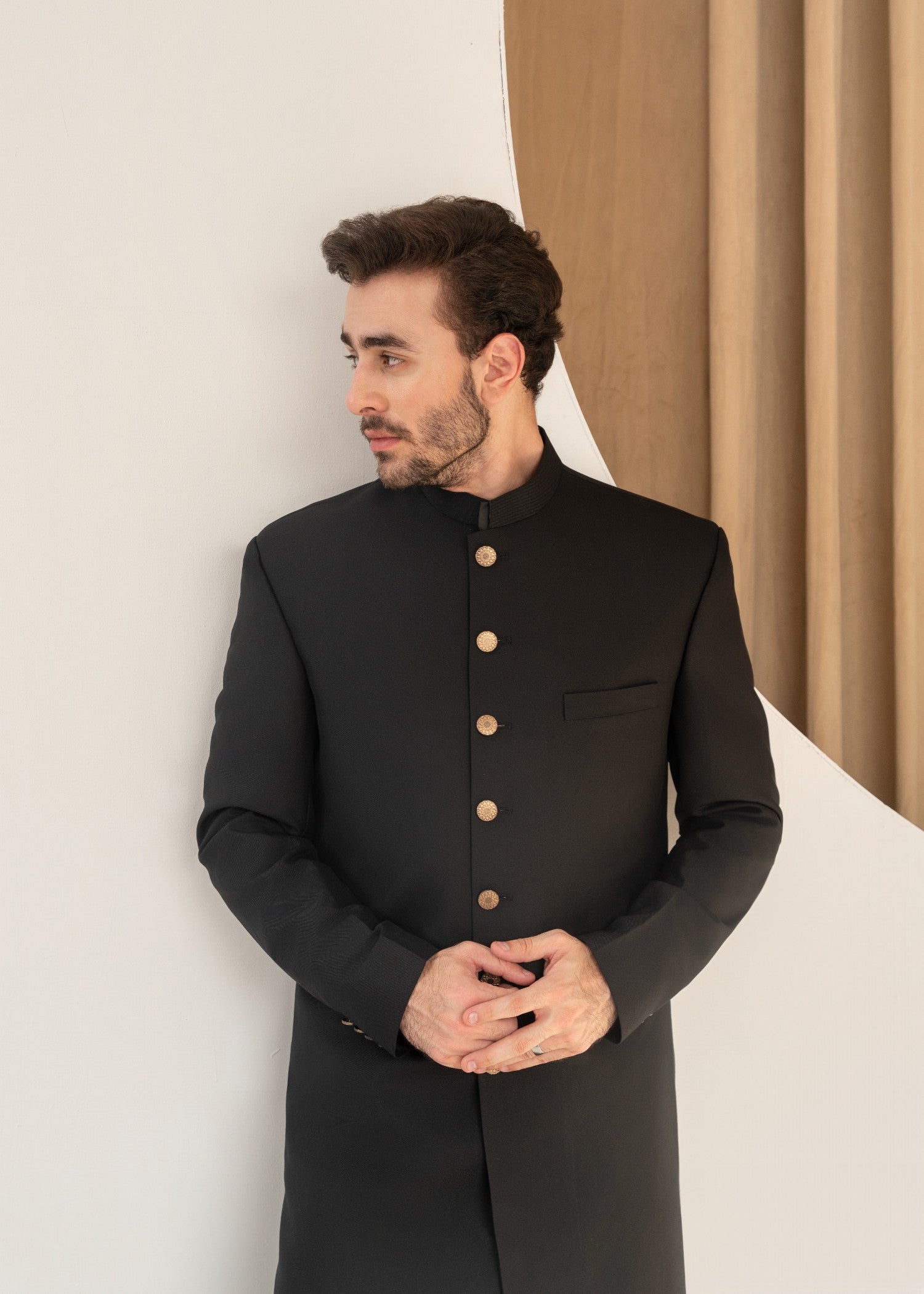tropical Sherwani in Deep black by Galaxy