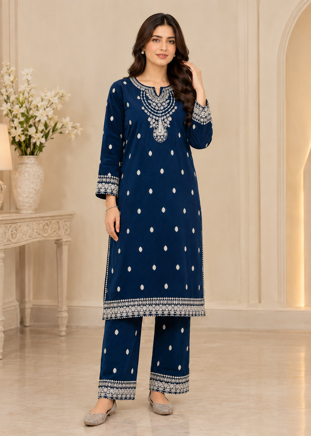 chinese micro velvet 9000 Kurta Set in Teal