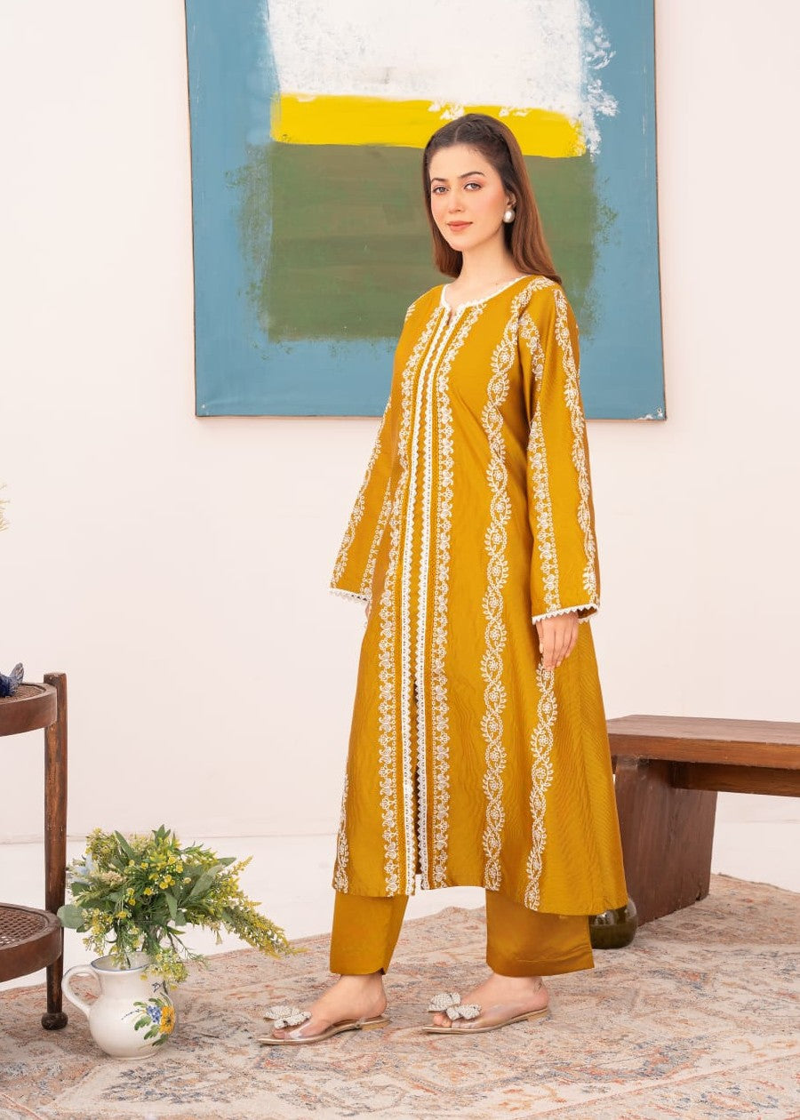 khaddi net Kurta Set in Gold